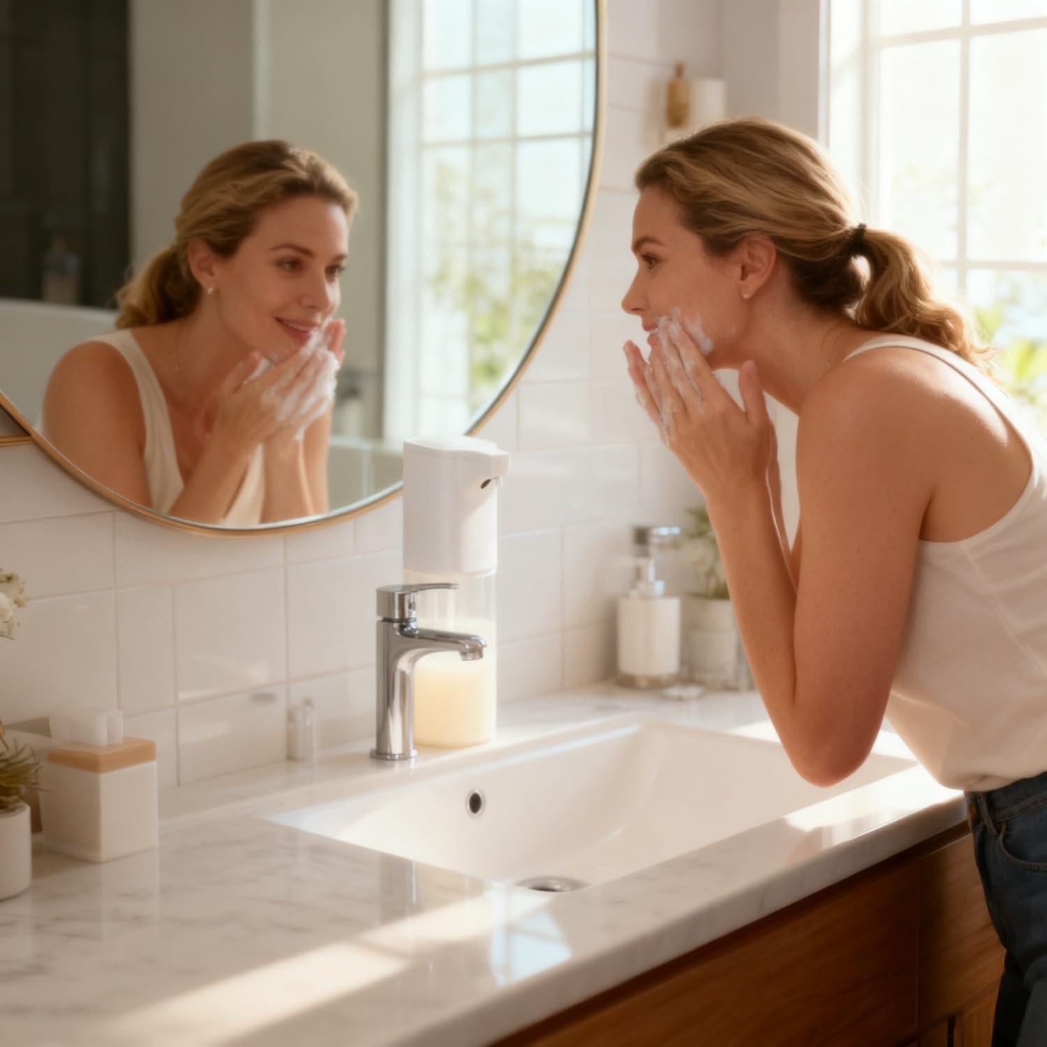 Automatic Foaming Soap Dispenser,Touchless Foam Soap Dispenser 4-Level Adjustable Electric, Auto Bathroom Kitchen Hand Soap Dispenser,12oz/350ml, Wall Mounted, Rechargeable