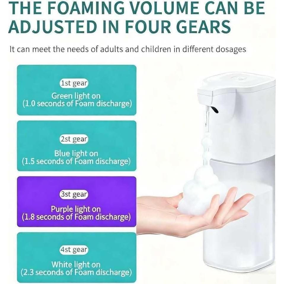 Automatic Foaming Soap Dispenser,Touchless Foam Soap Dispenser 4-Level Adjustable Electric, Auto Bathroom Kitchen Hand Soap Dispenser,12oz/350ml, Wall Mounted, Rechargeable