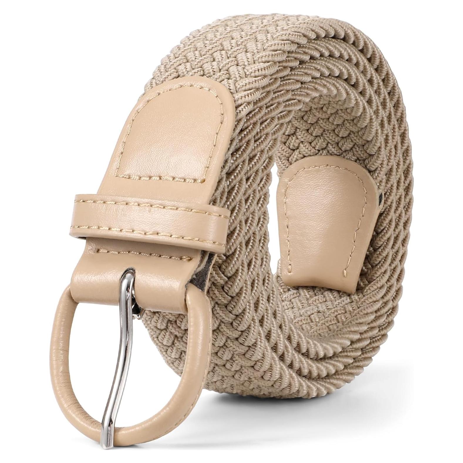Cinturón Elástico Trenzado JASGOOD Beige Ajustable 63.5-127 cm