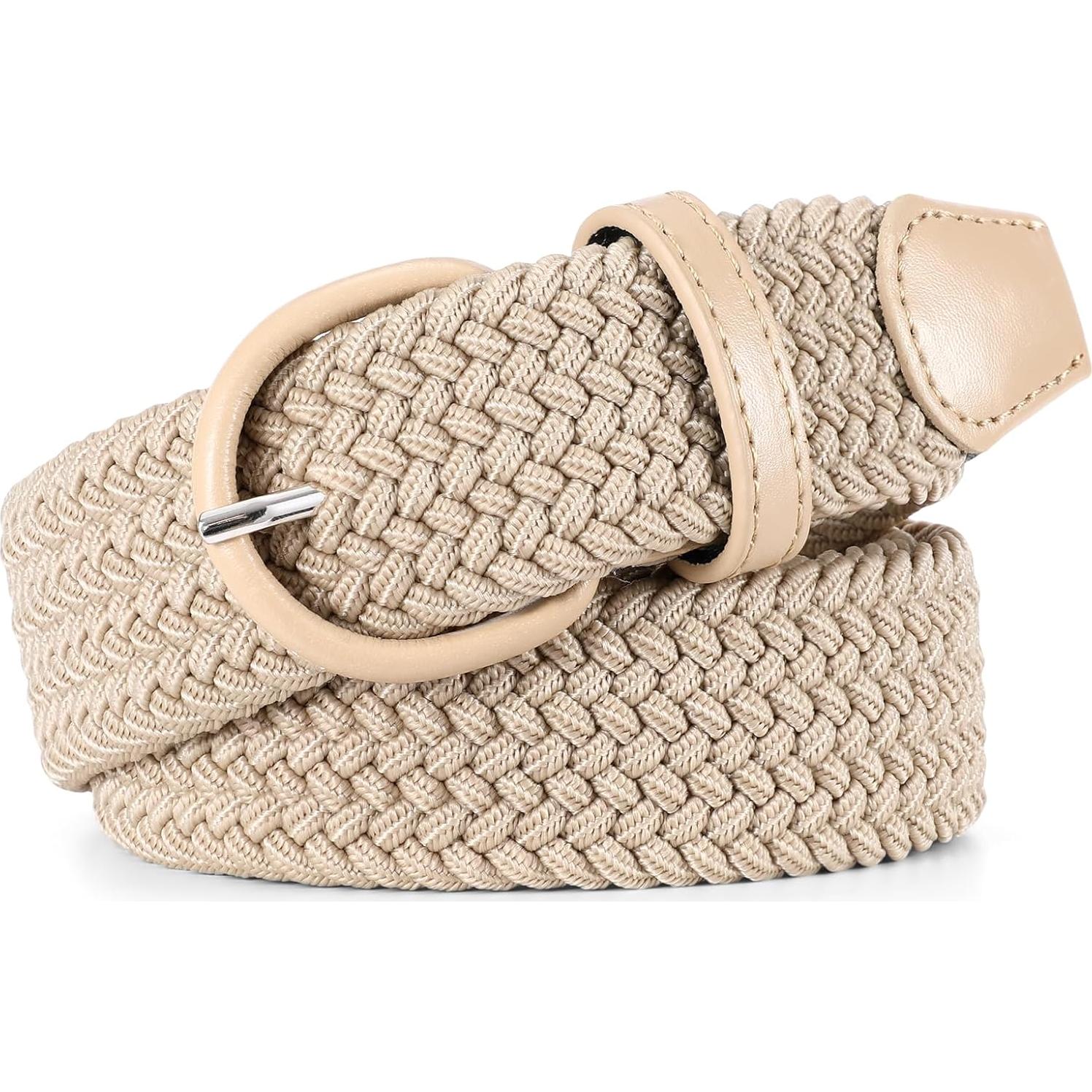 Cinturón Elástico Trenzado JASGOOD Beige Ajustable 63.5-127 cm