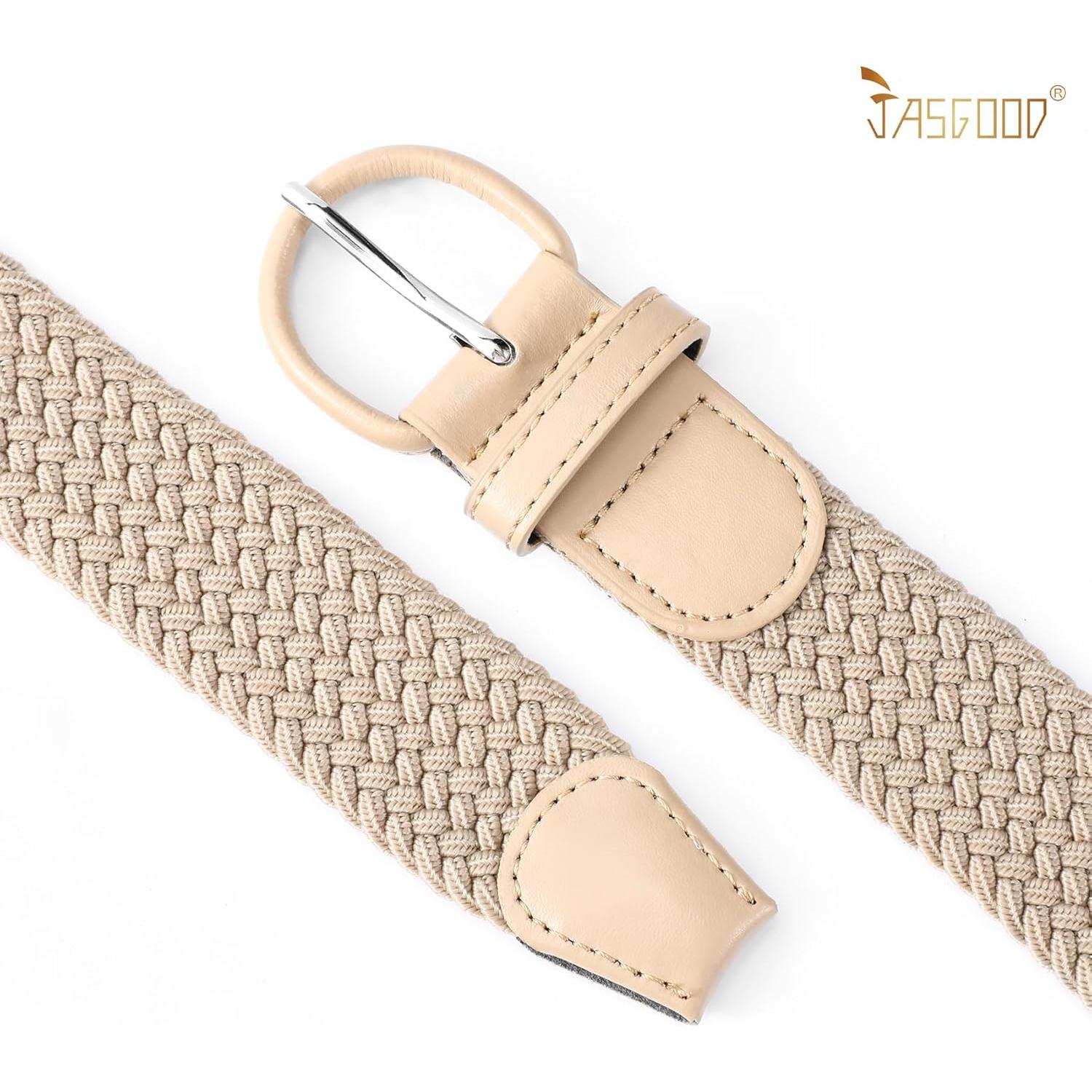 Cinturón Elástico Trenzado JASGOOD Beige Ajustable 63.5-127 cm