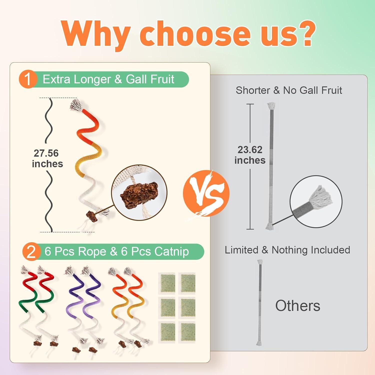 3 Juguetes para Gatos TEAWOO Cuerda Catnip 70 cm Salud Dental