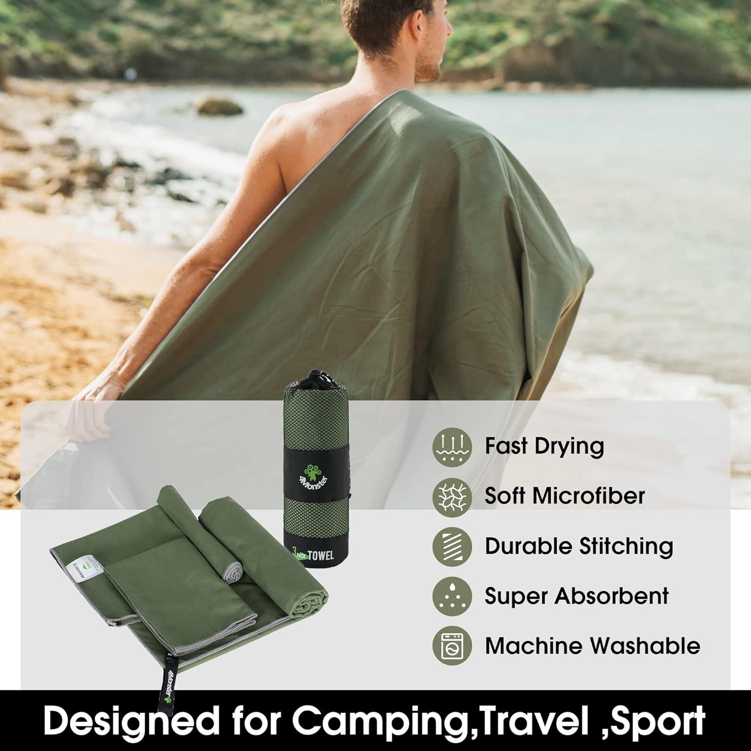 Toallas de Microfibra 4Monster - 3 Tamaños Compactos para Viaje