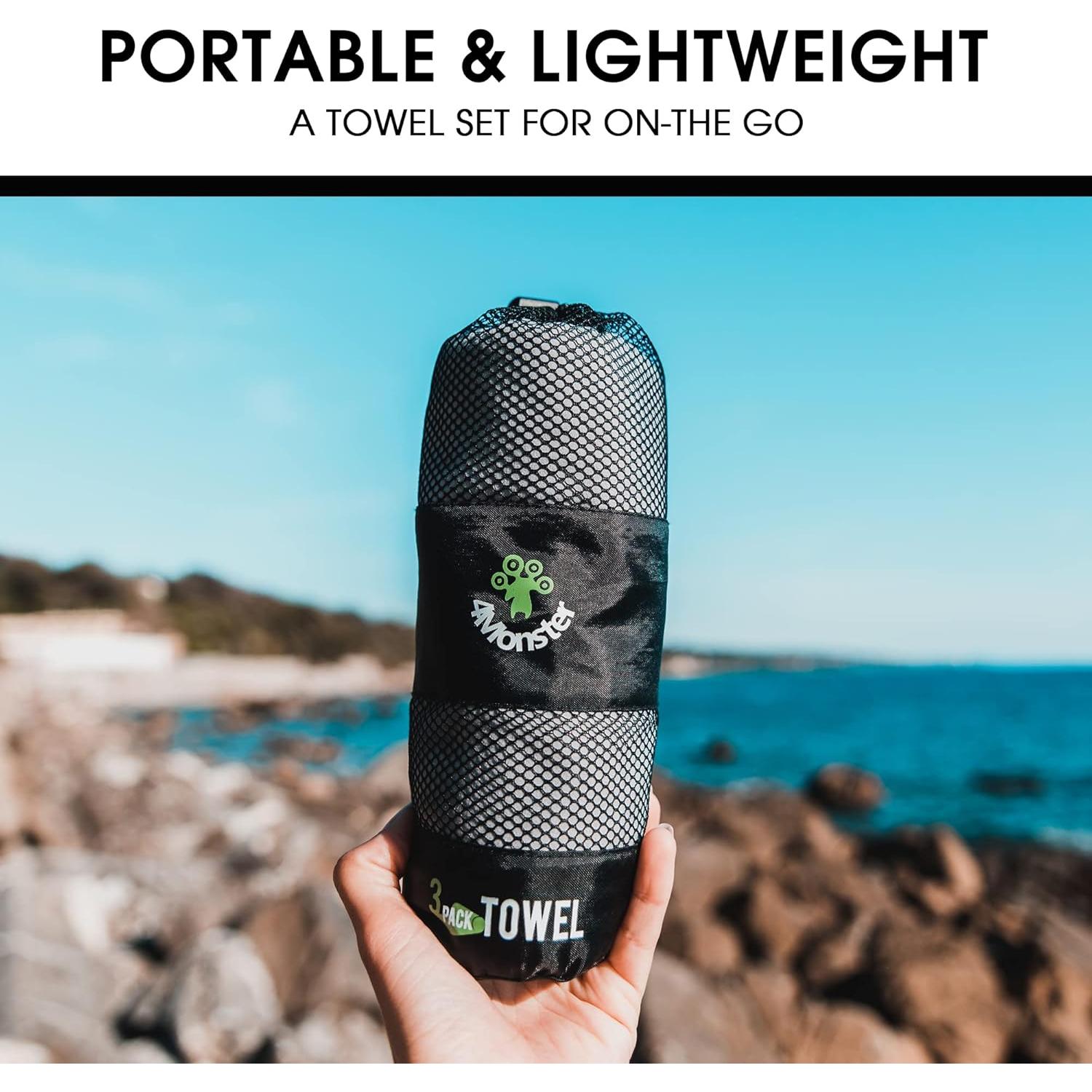 Toallas de Microfibra 4Monster - 3 Tamaños Compactos para Viaje