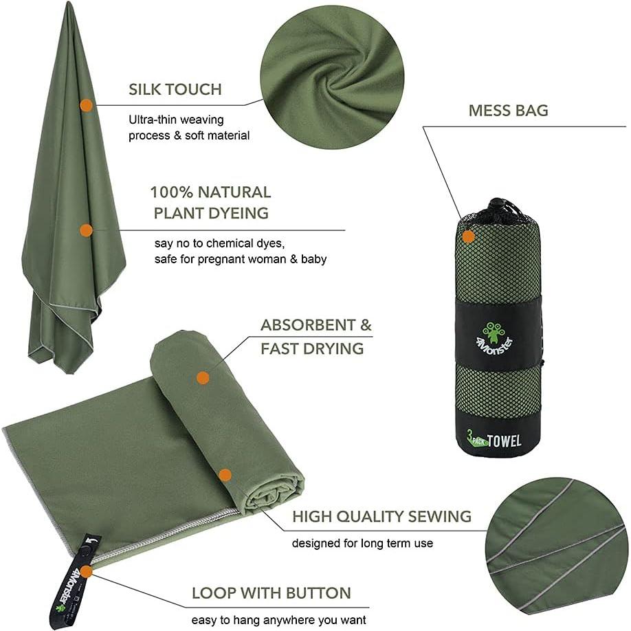 Toallas de Microfibra 4Monster - 3 Tamaños Compactos para Viaje