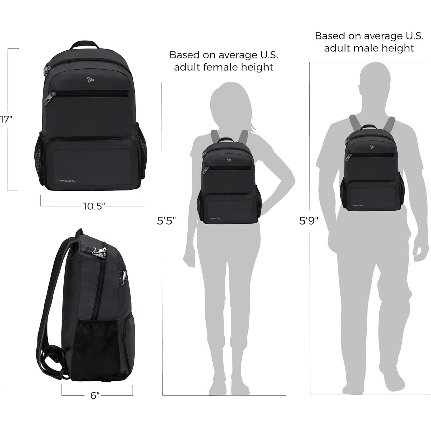 Mochila Plegable Antirrobo Travelon 18.5L Negra