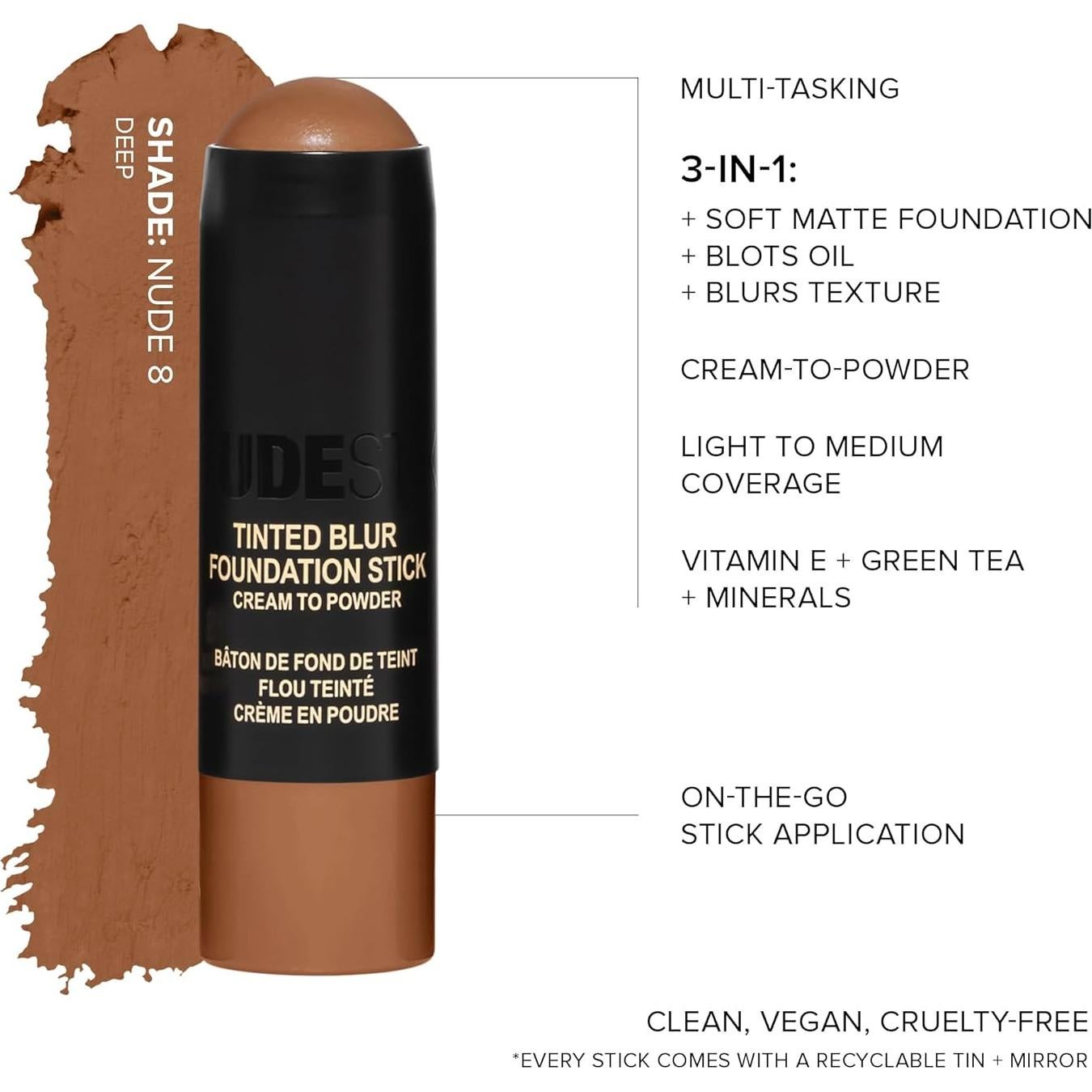 Base de Maquillaje en Stick Nudestix Deep 08 - Acabado Mate