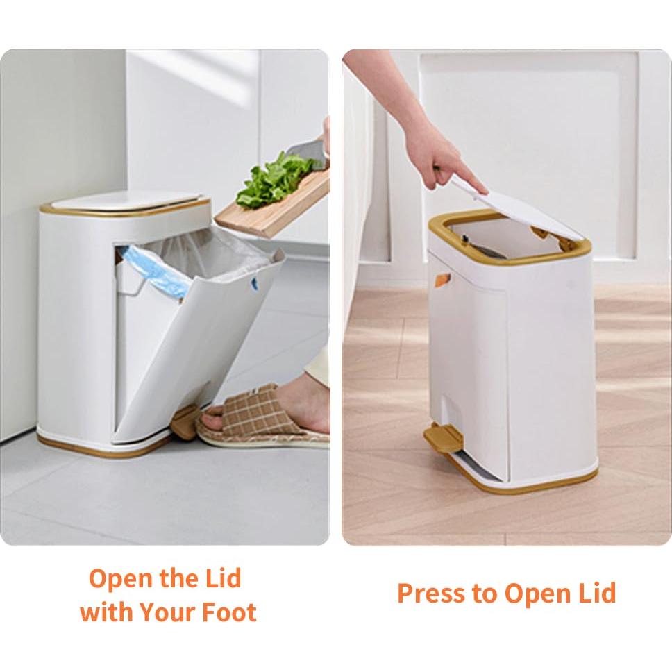 Cesto de Basura WanWanKa 12L Blanco y Dorado con Tapa