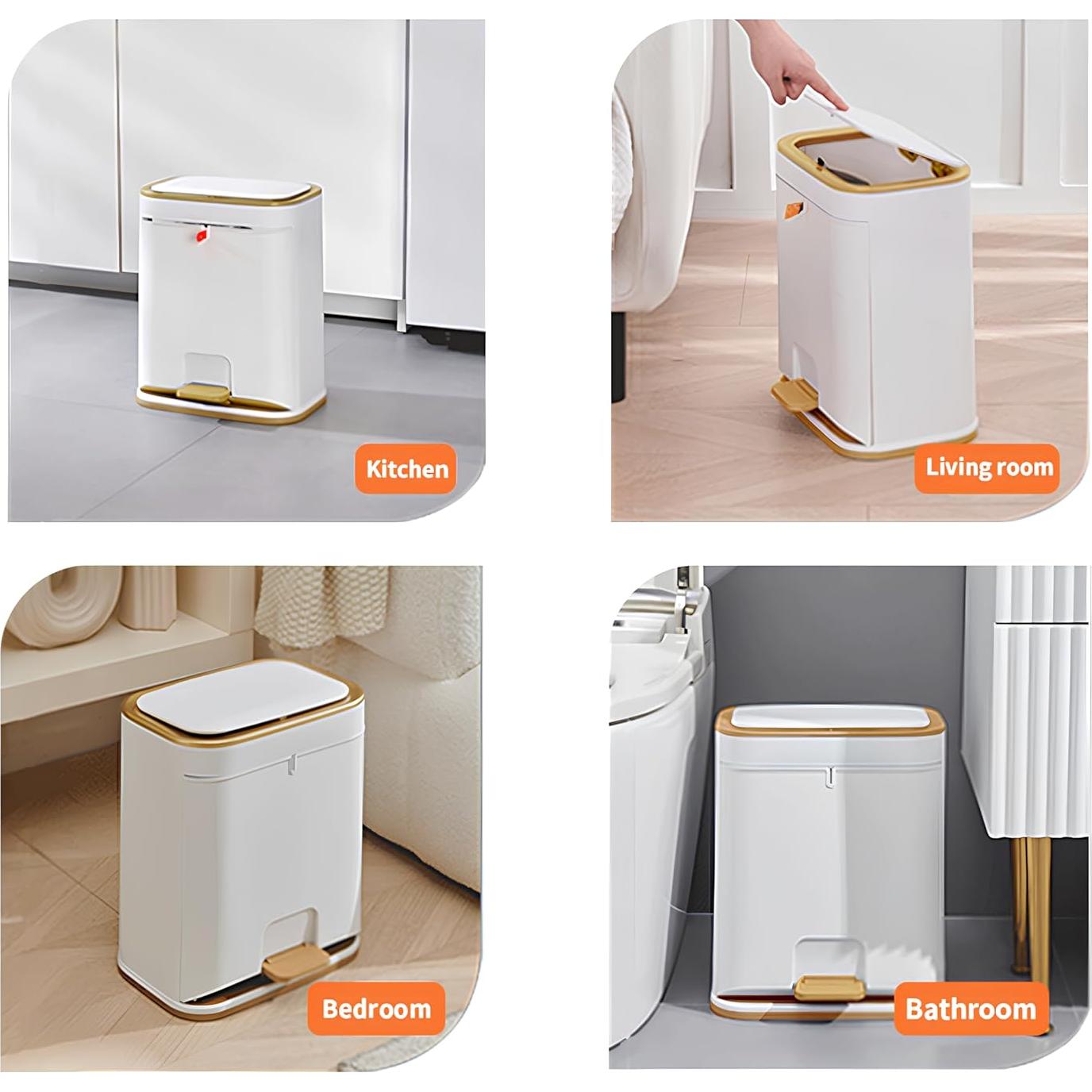 Cesto de Basura WanWanKa 12L Blanco y Dorado con Tapa