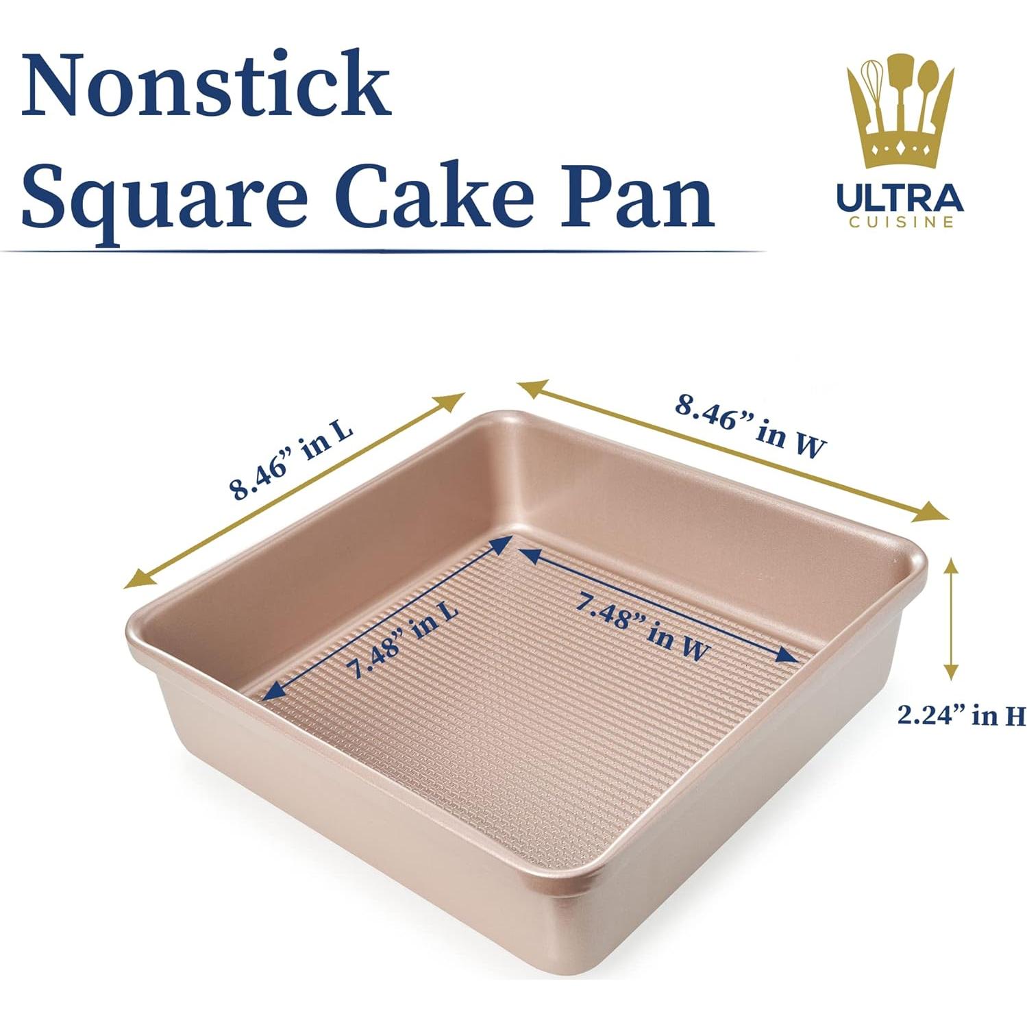 Ultra Cuisine Nonstick Square Cake Pan, Even Baking and Roasting, Easy to Clean, Durable Quality, Warp & Scratch Resistant Texture for Easy Release, Food-Safe, Size 8 x 8 inch