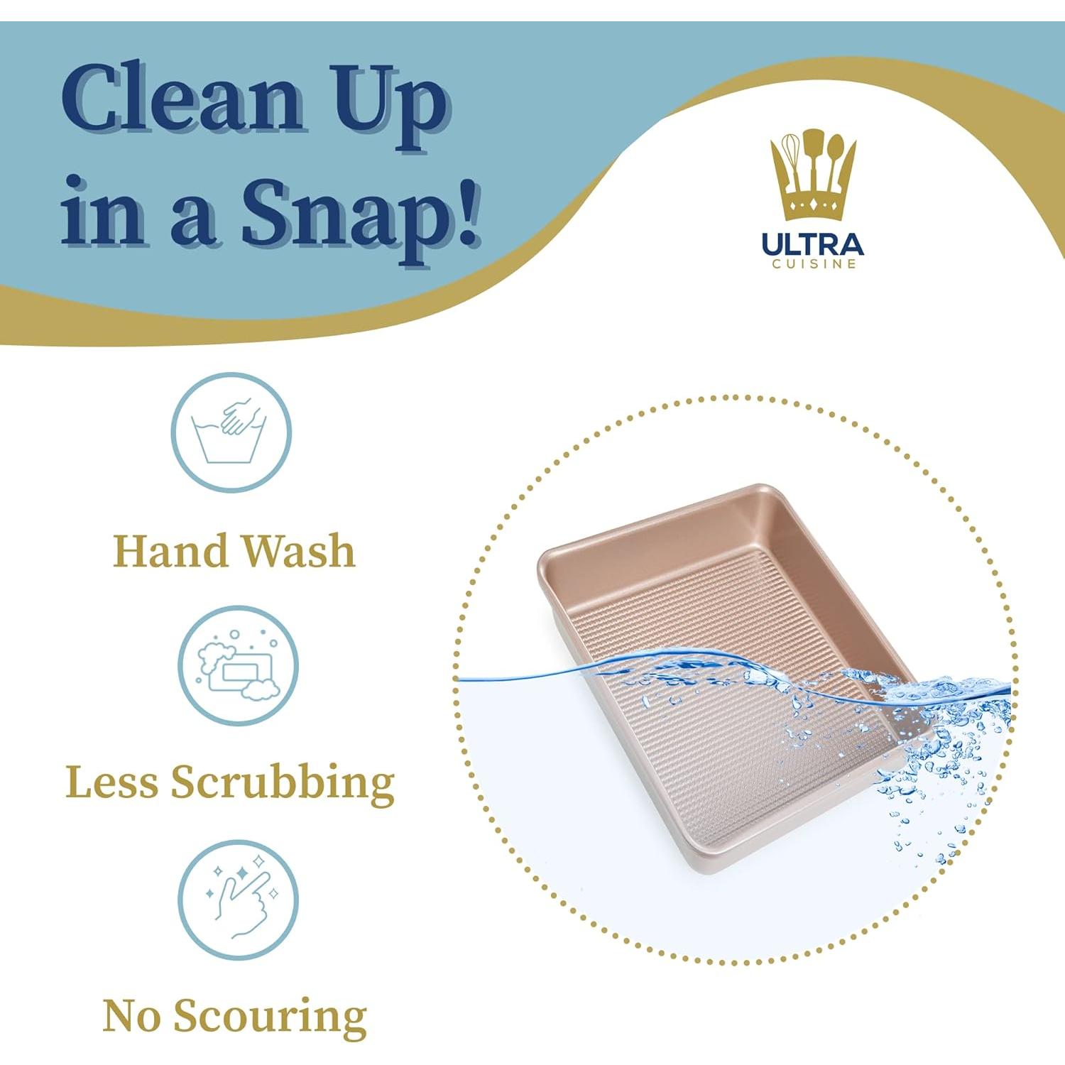 Ultra Cuisine Nonstick Square Cake Pan, Even Baking and Roasting, Easy to Clean, Durable Quality, Warp & Scratch Resistant Texture for Easy Release, Food-Safe, Size 8 x 8 inch