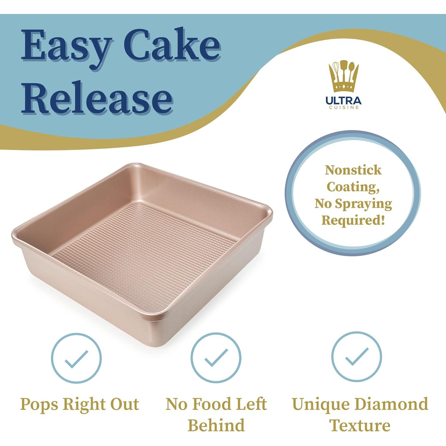 Ultra Cuisine Nonstick Square Cake Pan, Even Baking and Roasting, Easy to Clean, Durable Quality, Warp & Scratch Resistant Texture for Easy Release, Food-Safe, Size 8 x 8 inch