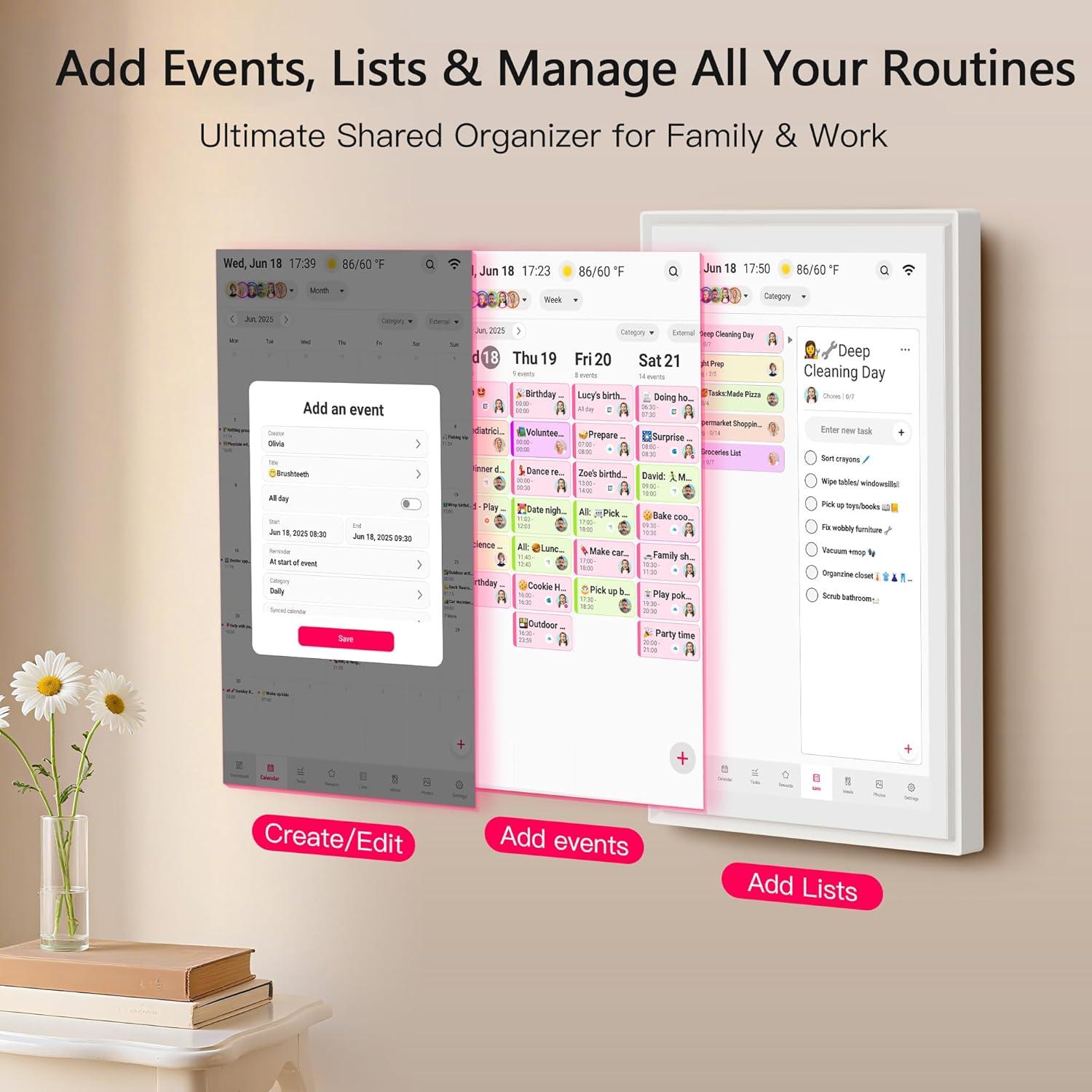 Calendario Digital BIGASUO 15.6" Pantalla Táctil Full HD