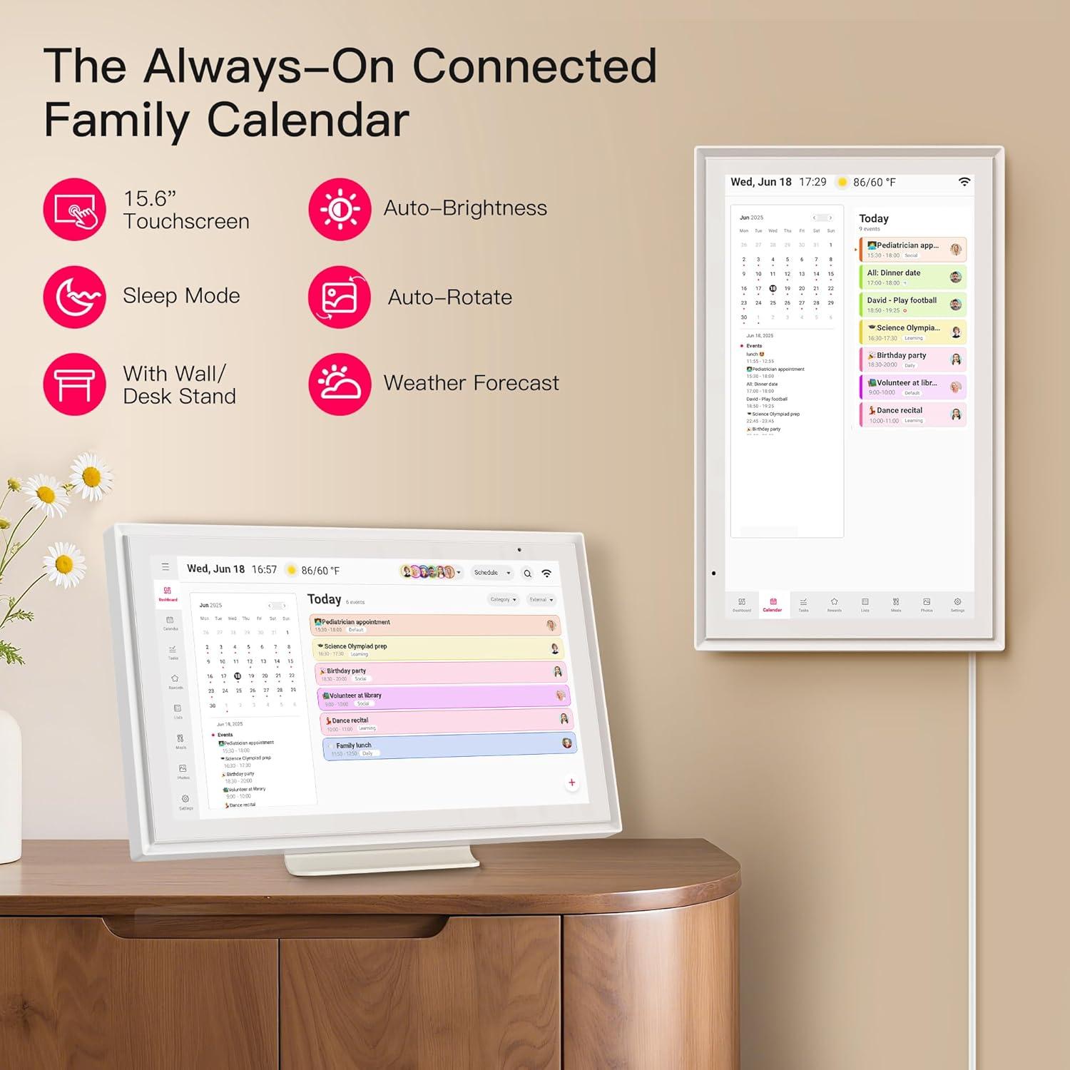 Calendario Digital BIGASUO 15.6" Pantalla Táctil Full HD