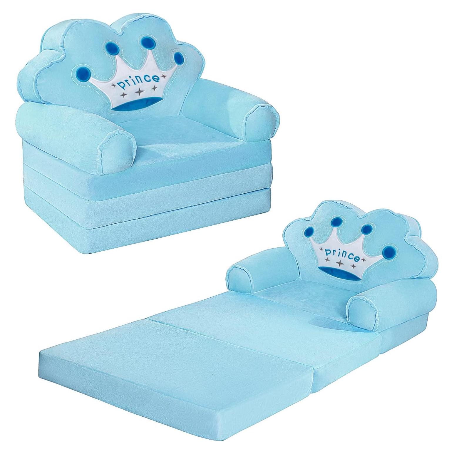 Sofá Plegable para Niños MOONBEEKI Azul, Silla Reclinable 1-3 Años