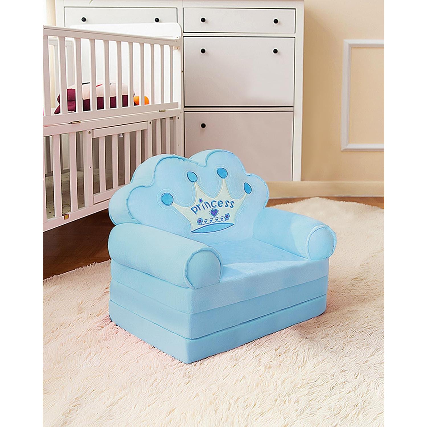 Sofá Plegable para Niños MOONBEEKI Azul, Silla Reclinable 1-3 Años
