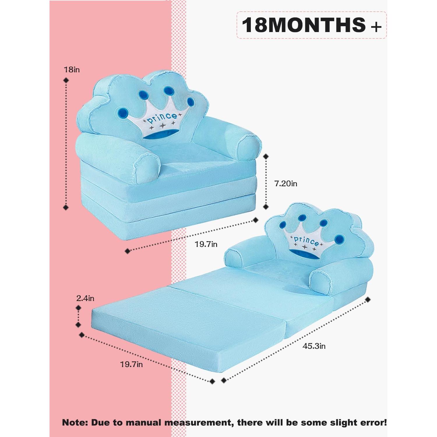 Sofá Plegable para Niños MOONBEEKI Azul, Silla Reclinable 1-3 Años