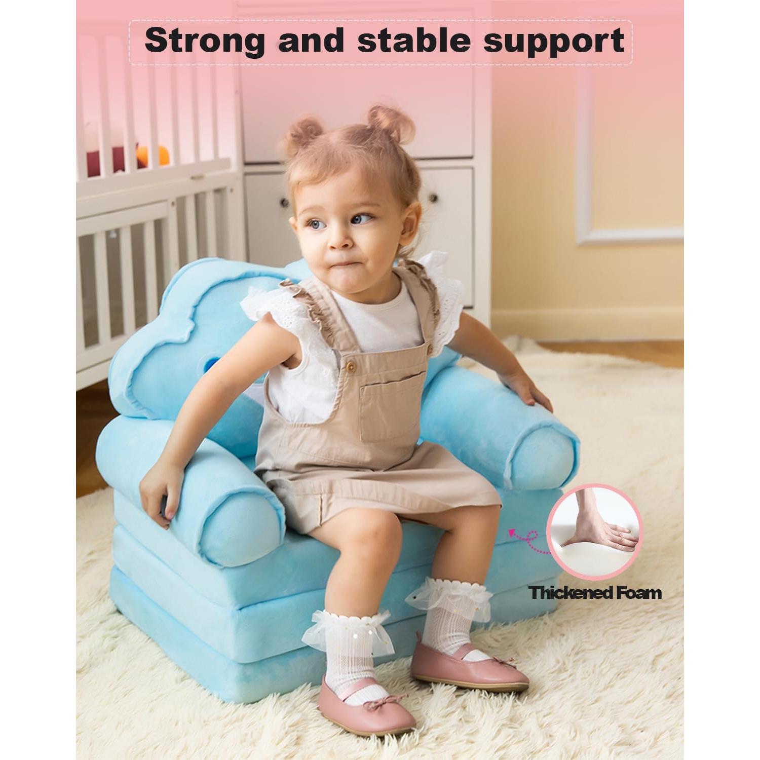 Sofá Plegable para Niños MOONBEEKI Azul, Silla Reclinable 1-3 Años