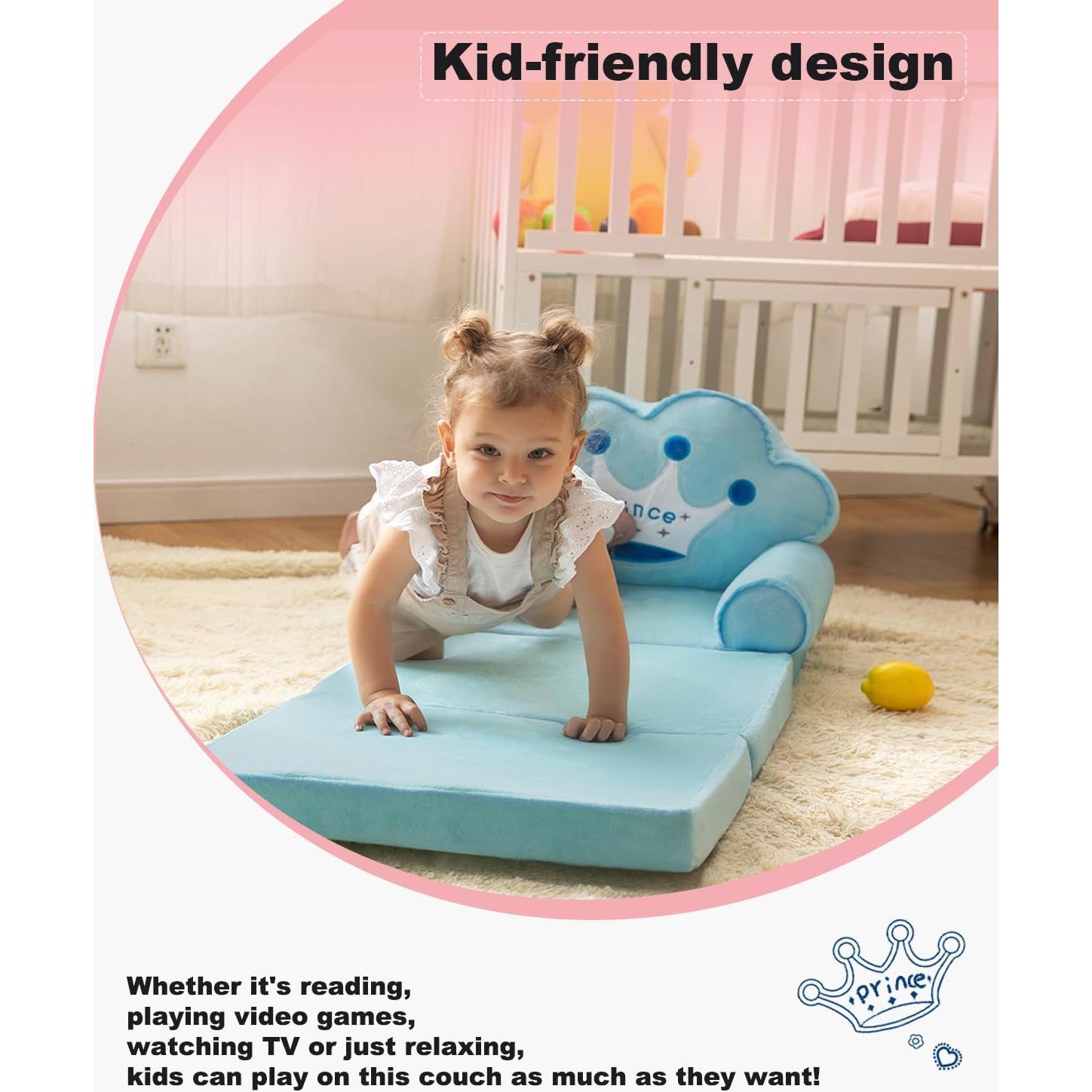 Sofá Plegable para Niños MOONBEEKI Azul, Silla Reclinable 1-3 Años