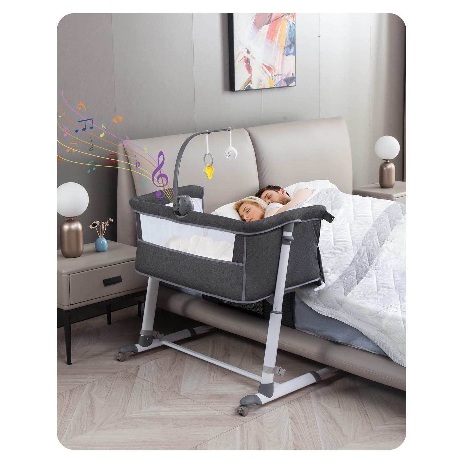 Cuna Lateral Yacul para Bebés Ajustable con Ruedas y Música