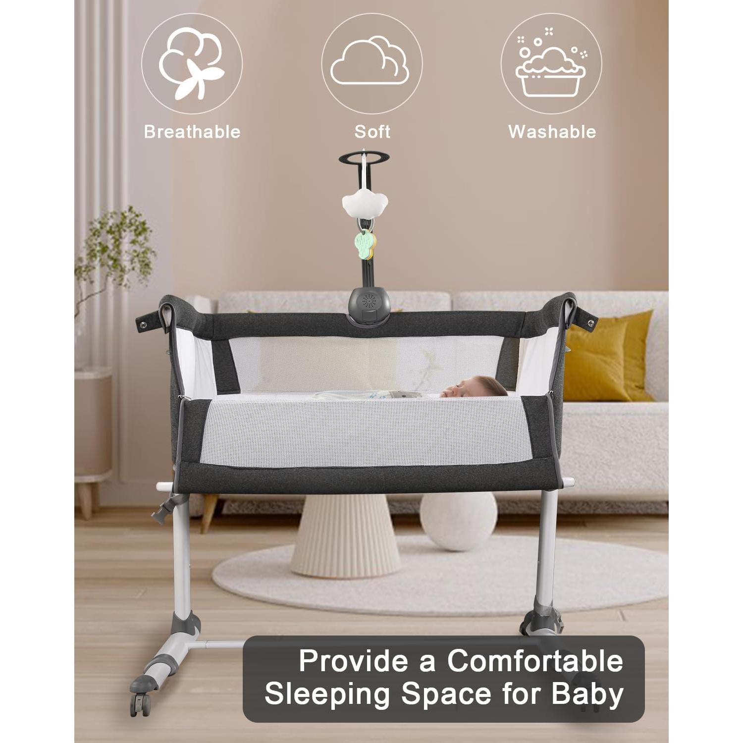 Cuna Lateral Yacul para Bebés Ajustable con Ruedas y Música
