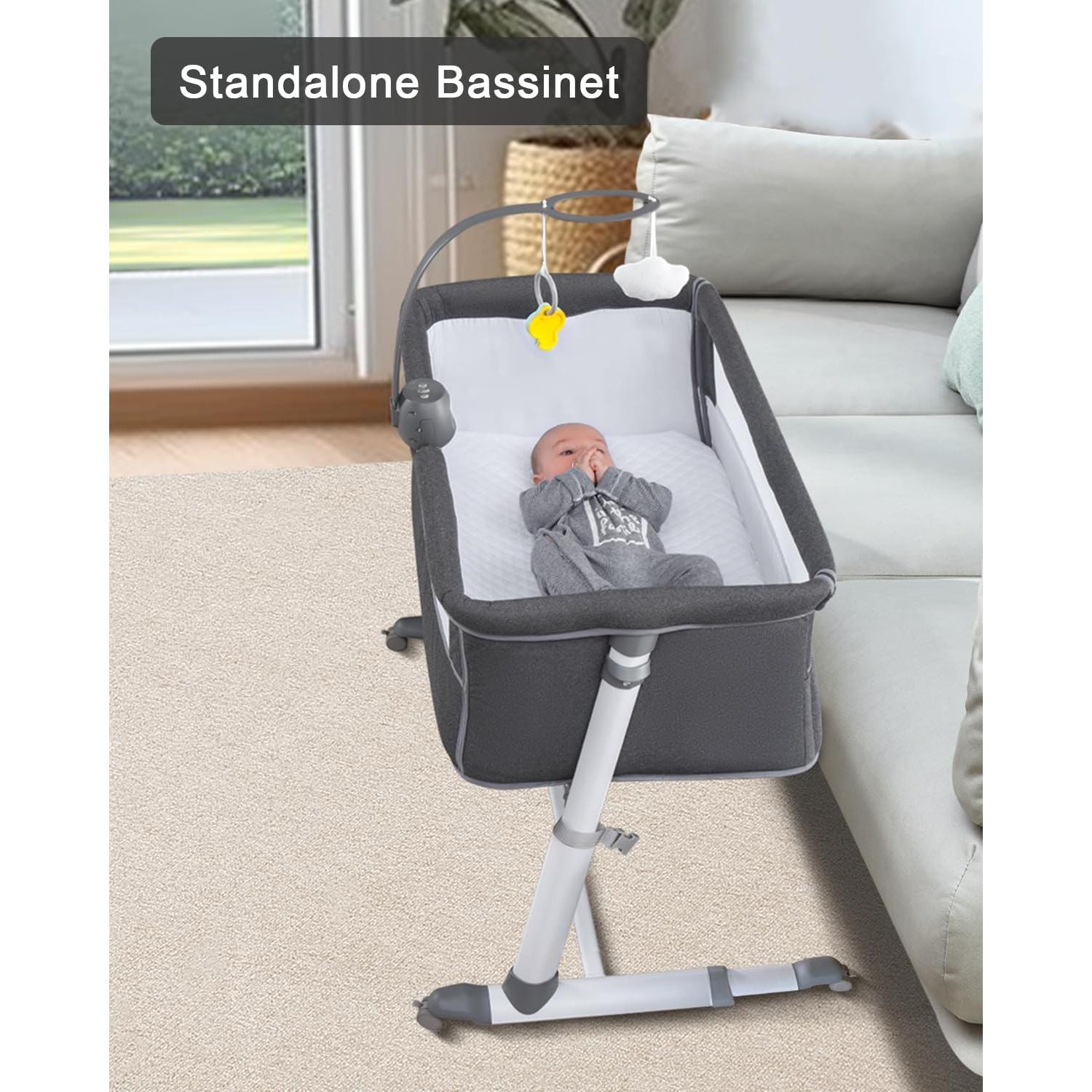 Cuna Lateral Yacul para Bebés Ajustable con Ruedas y Música