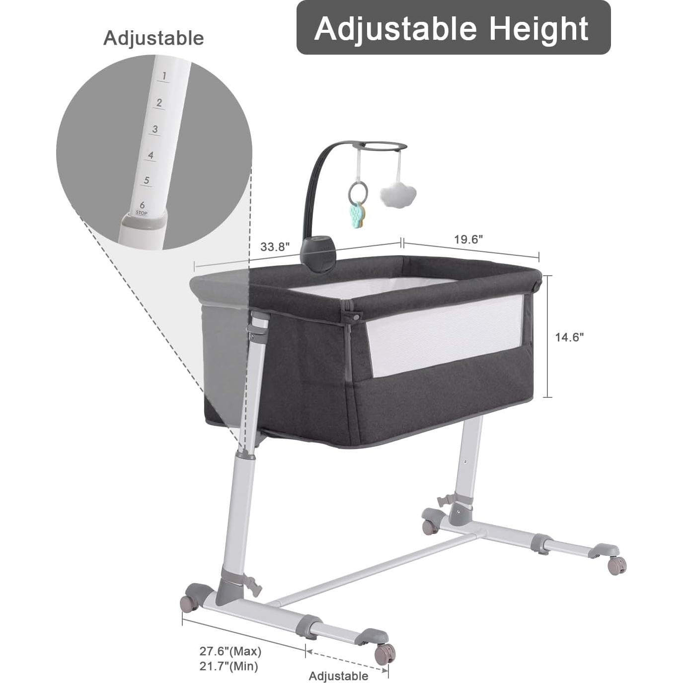 Cuna Lateral Yacul para Bebés Ajustable con Ruedas y Música