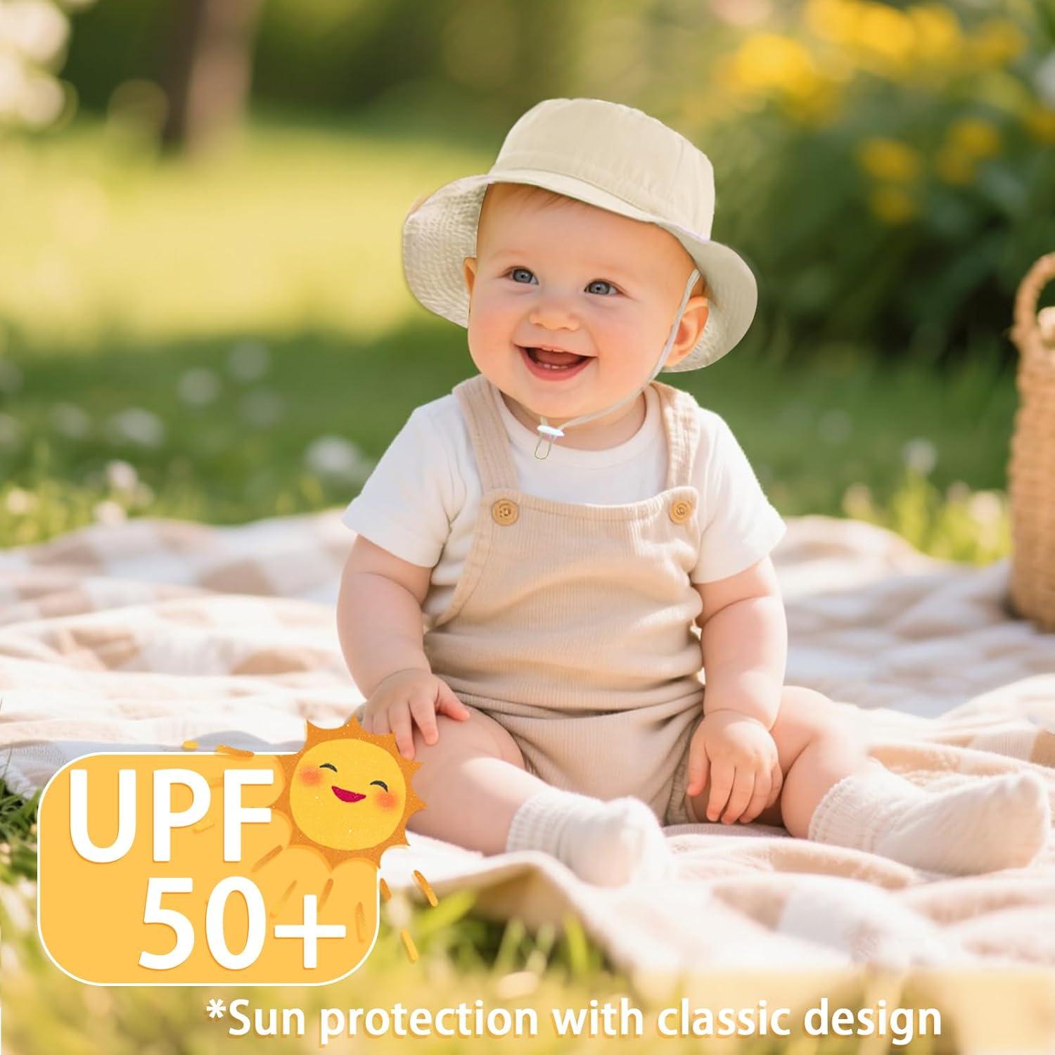Baby Sun Hat UPF 50+ Kids Bucket Hat Adjustable Sun Protection Beach Hats for Toddler Boys Girls 0-6 Years