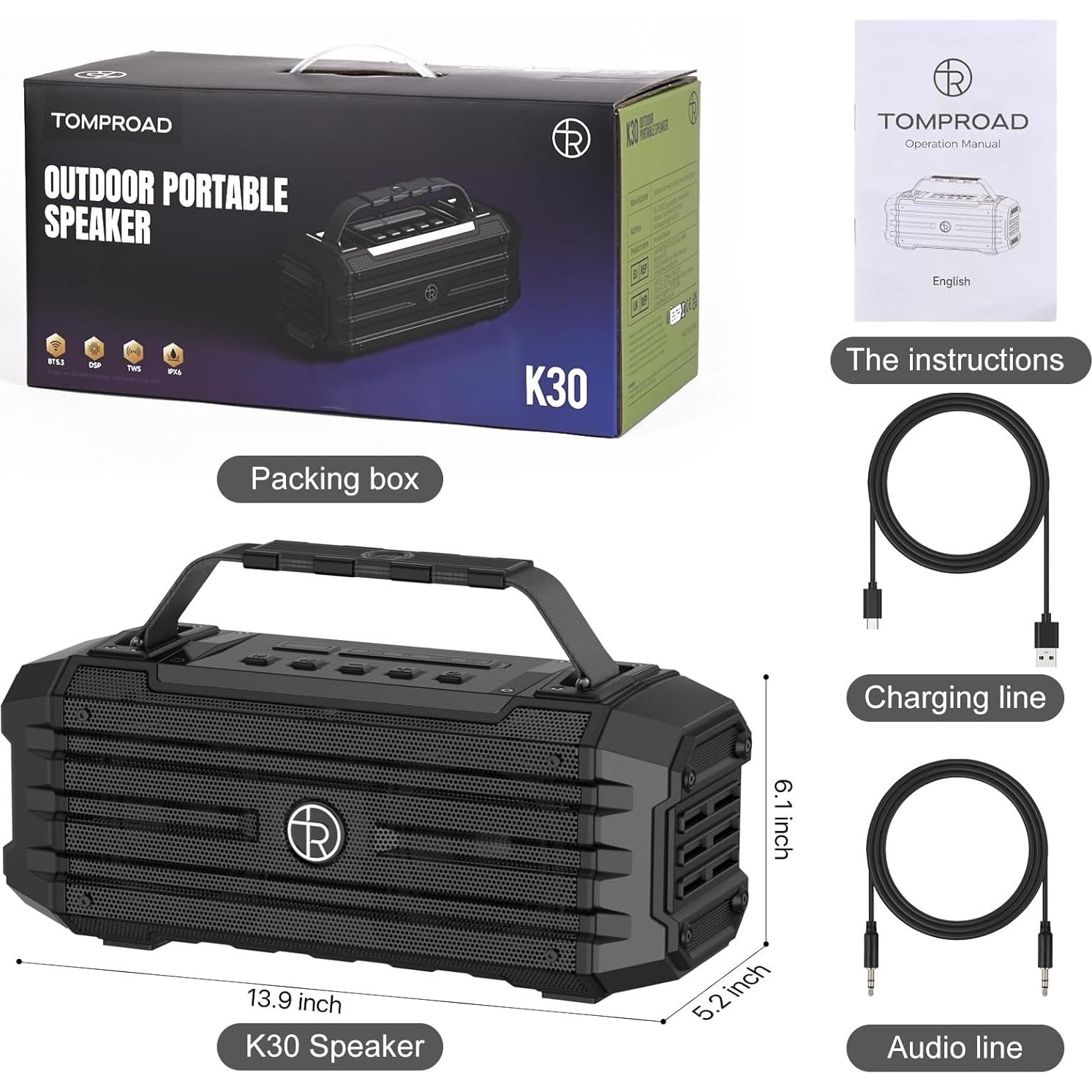 Altavoz Bluetooth K30 120W Portátil Resistente al Agua IPX6