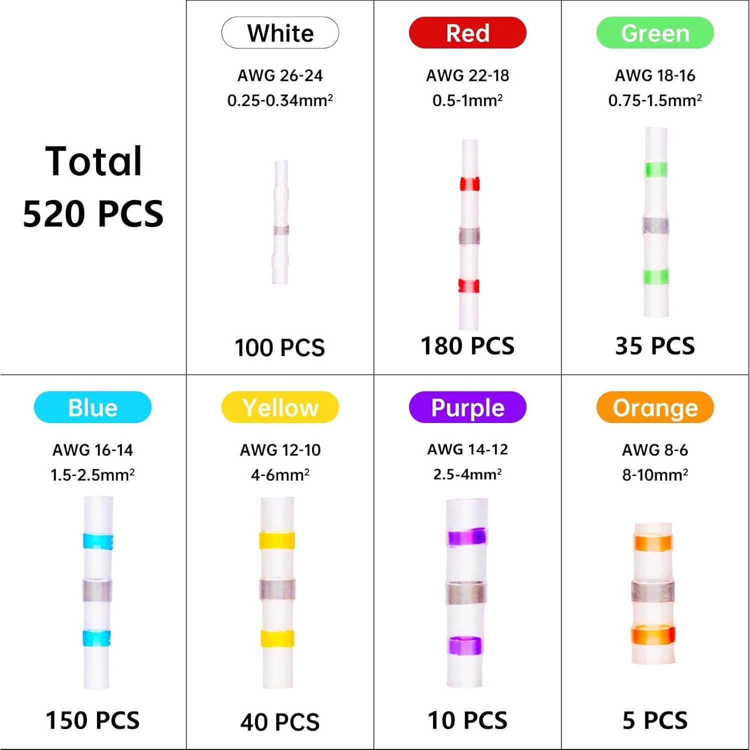 Kit de 520 Conectores de Alambre de Soldadura Amliber