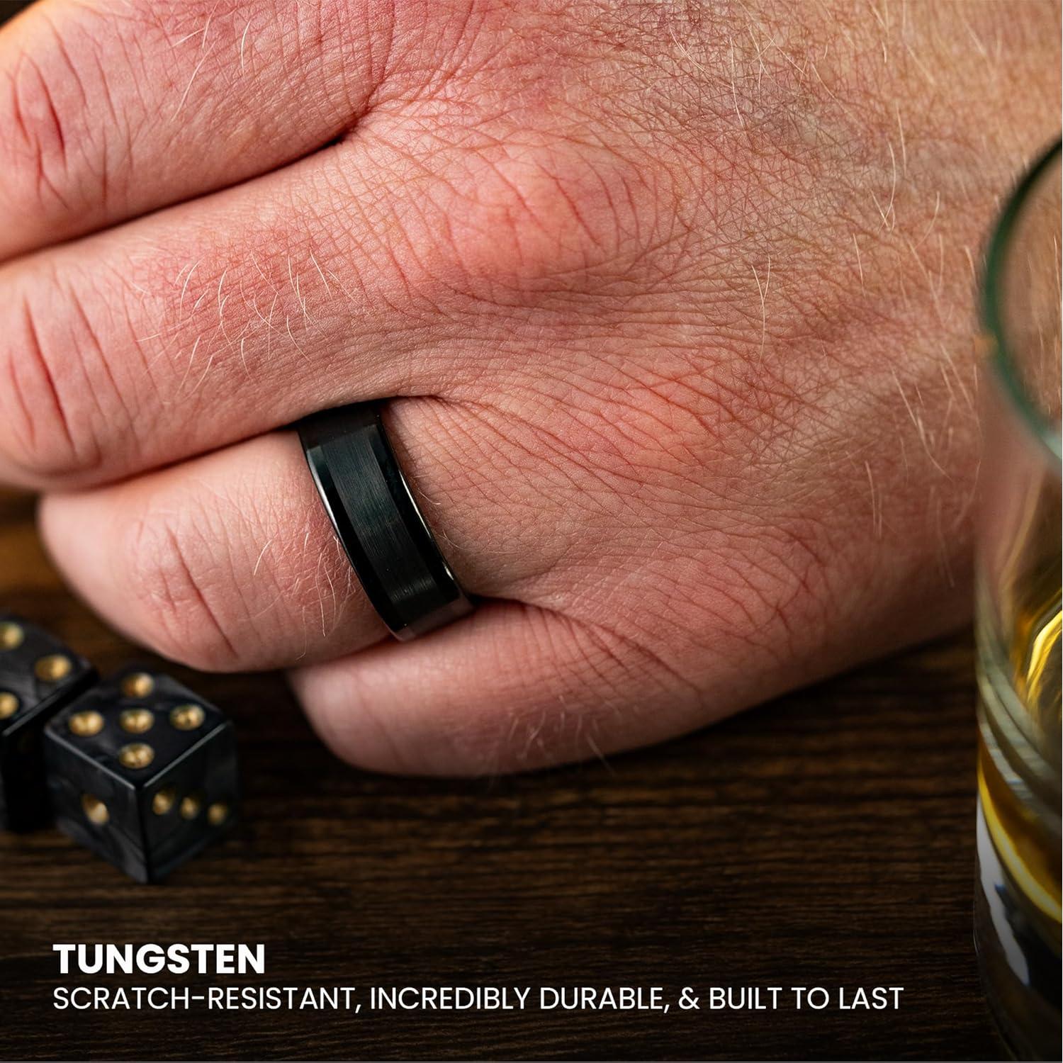 Anillo de boda de tungsteno negro Manly Bands 8mm con silicona