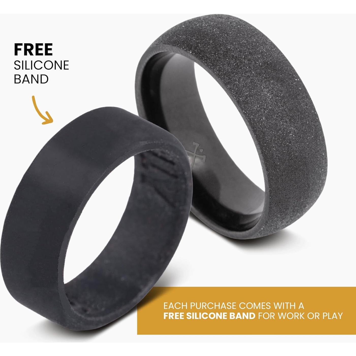 Anillo de Boda de Tungsteno Negro Manly Bands 8mm con Circonio