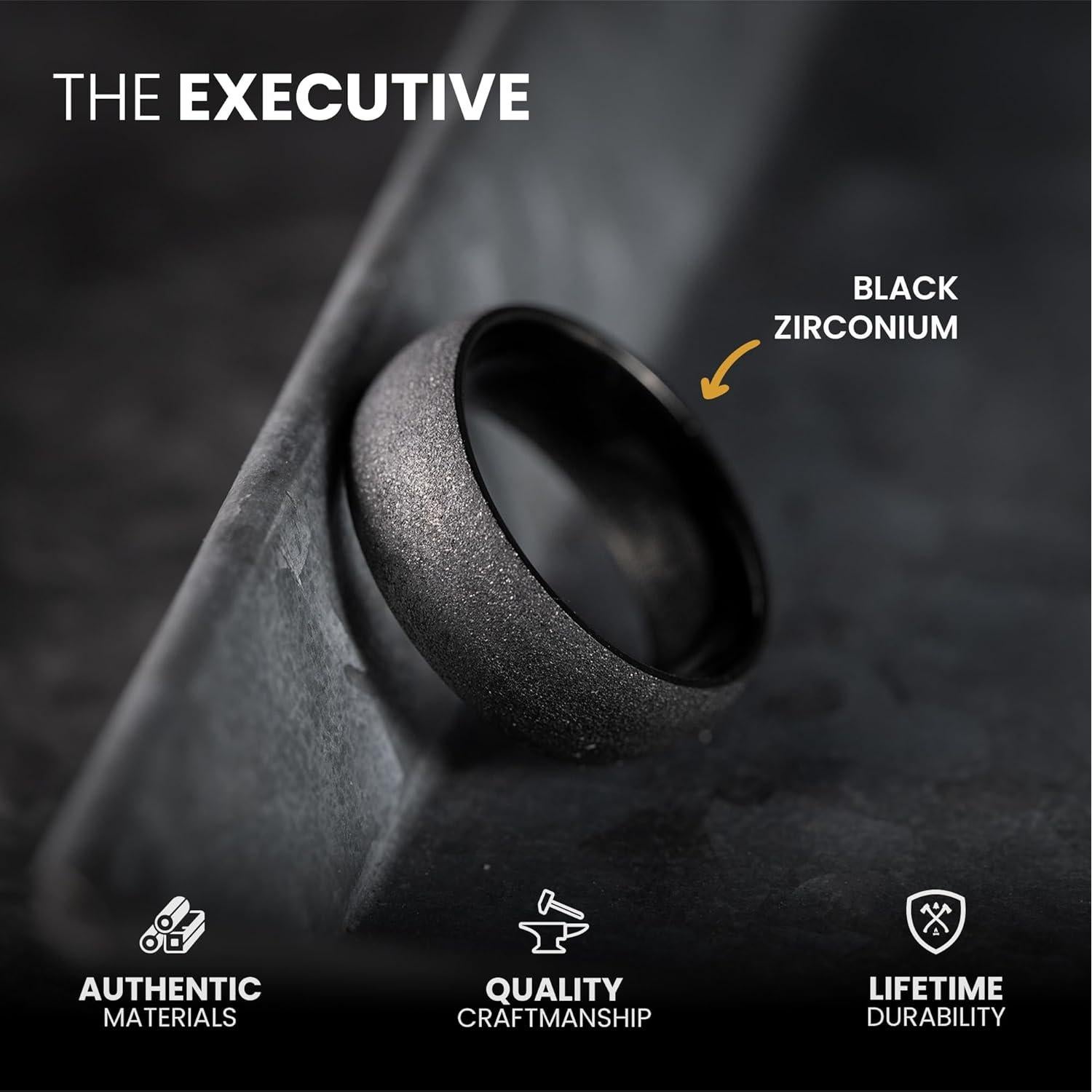 Anillo de Boda Tungsteno Negro Manly Bands 8mm con Circonio