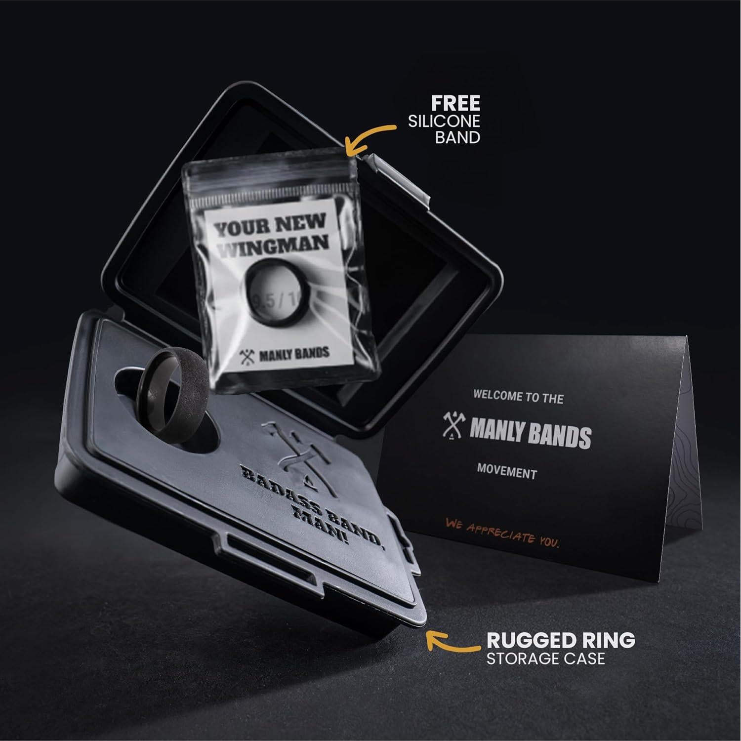 Anillo de Boda Tungsteno Negro Manly Bands 8mm + Silicona