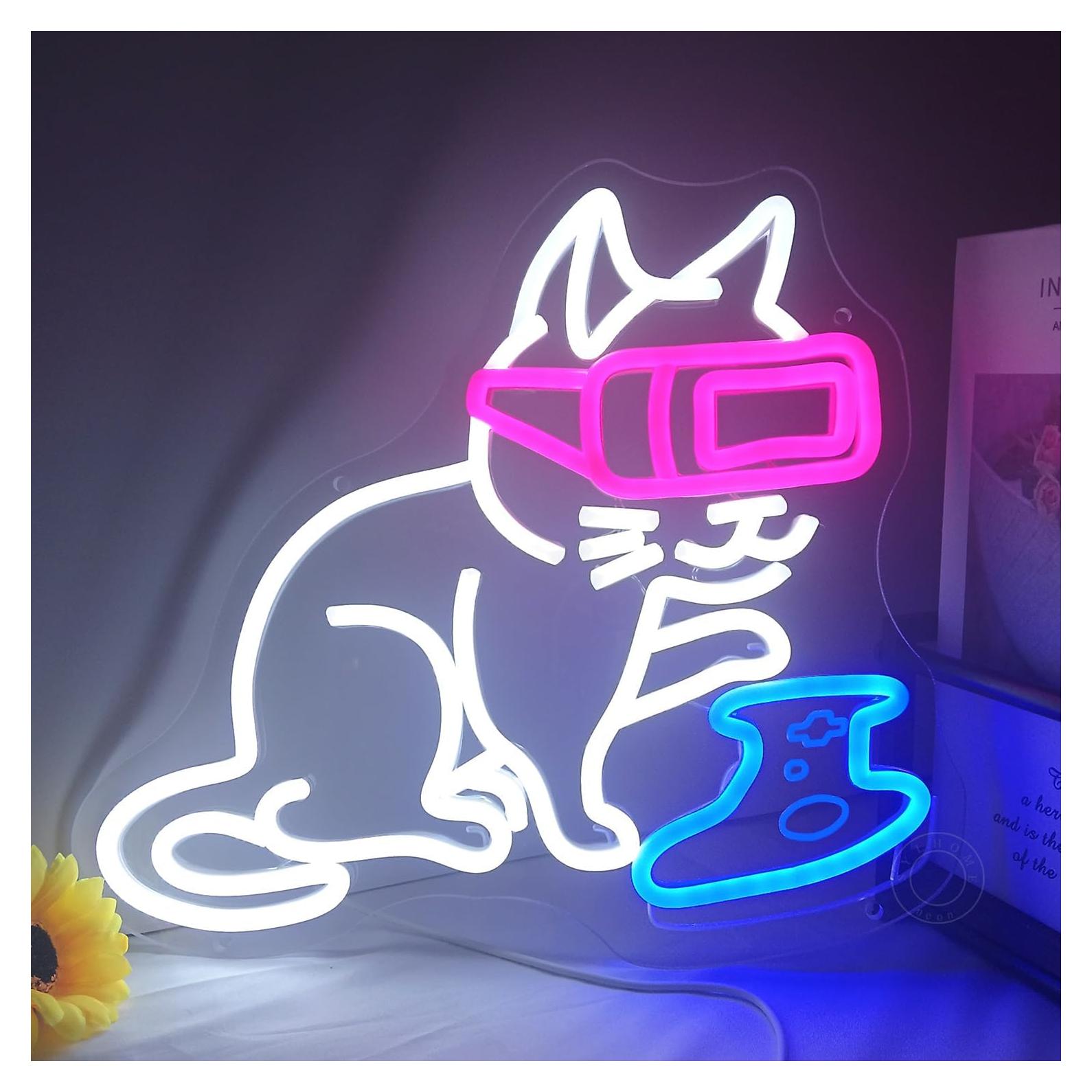 Luz Neon Gato Gamer SYLHOME 33x30cm USB Regulable