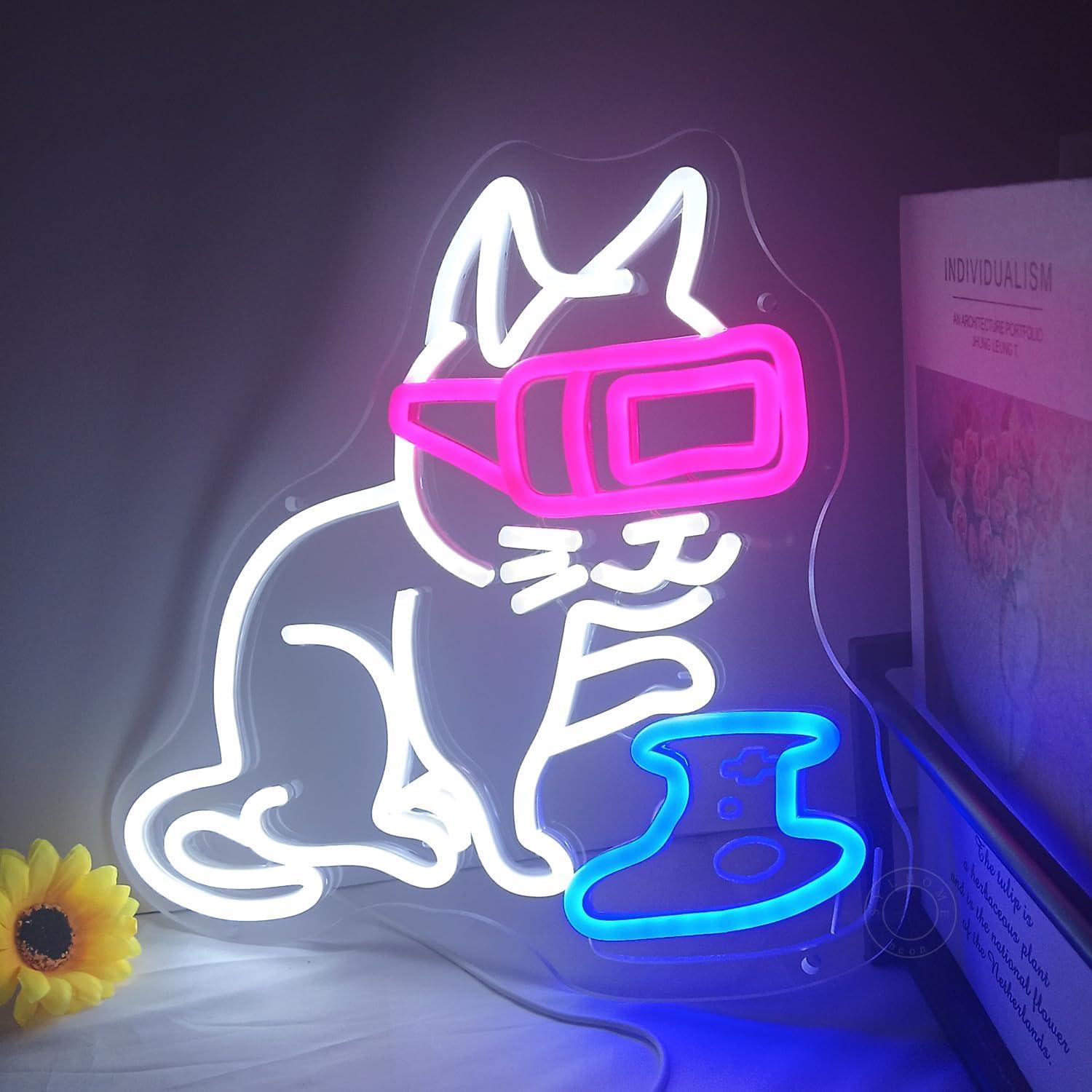 Luz Neon Gato Gamer SYLHOME 33x30cm USB Regulable