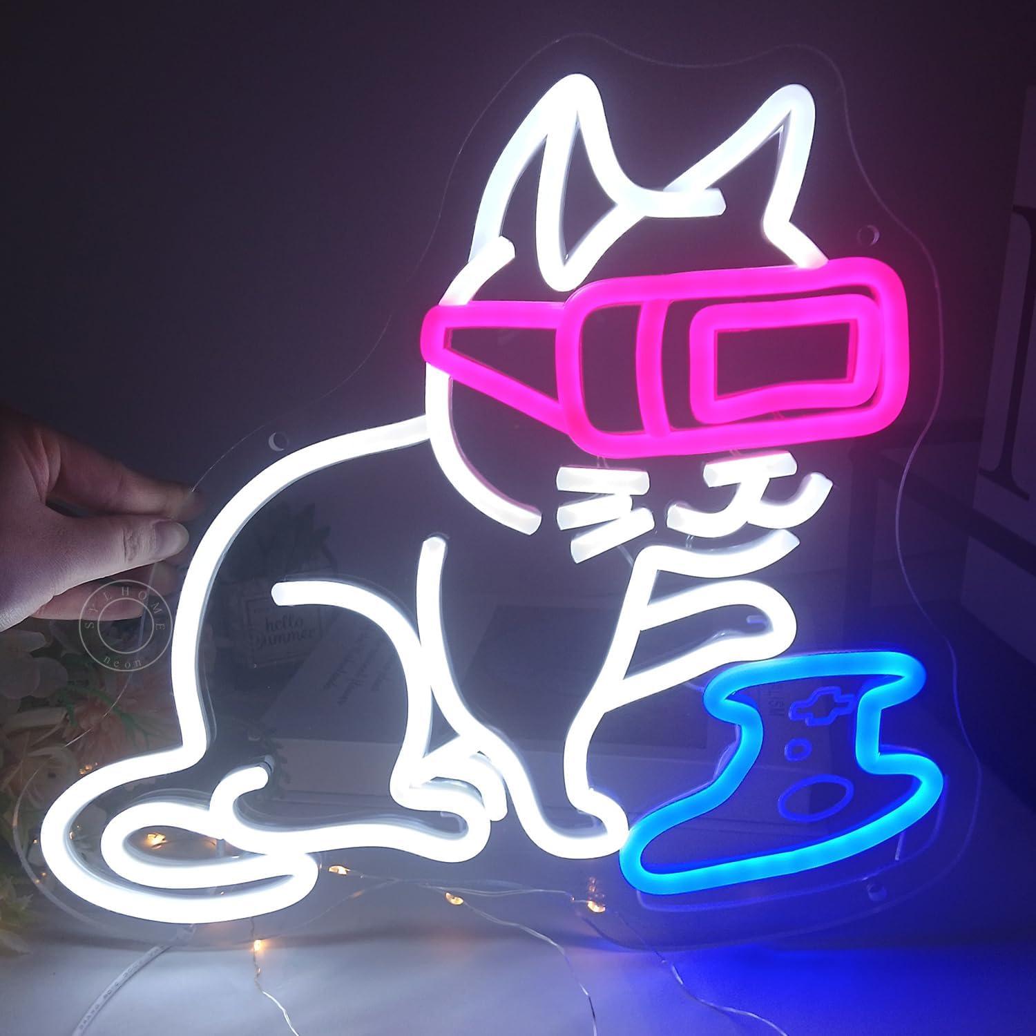 Luz Neon Gato Gamer SYLHOME 33x30cm USB Regulable