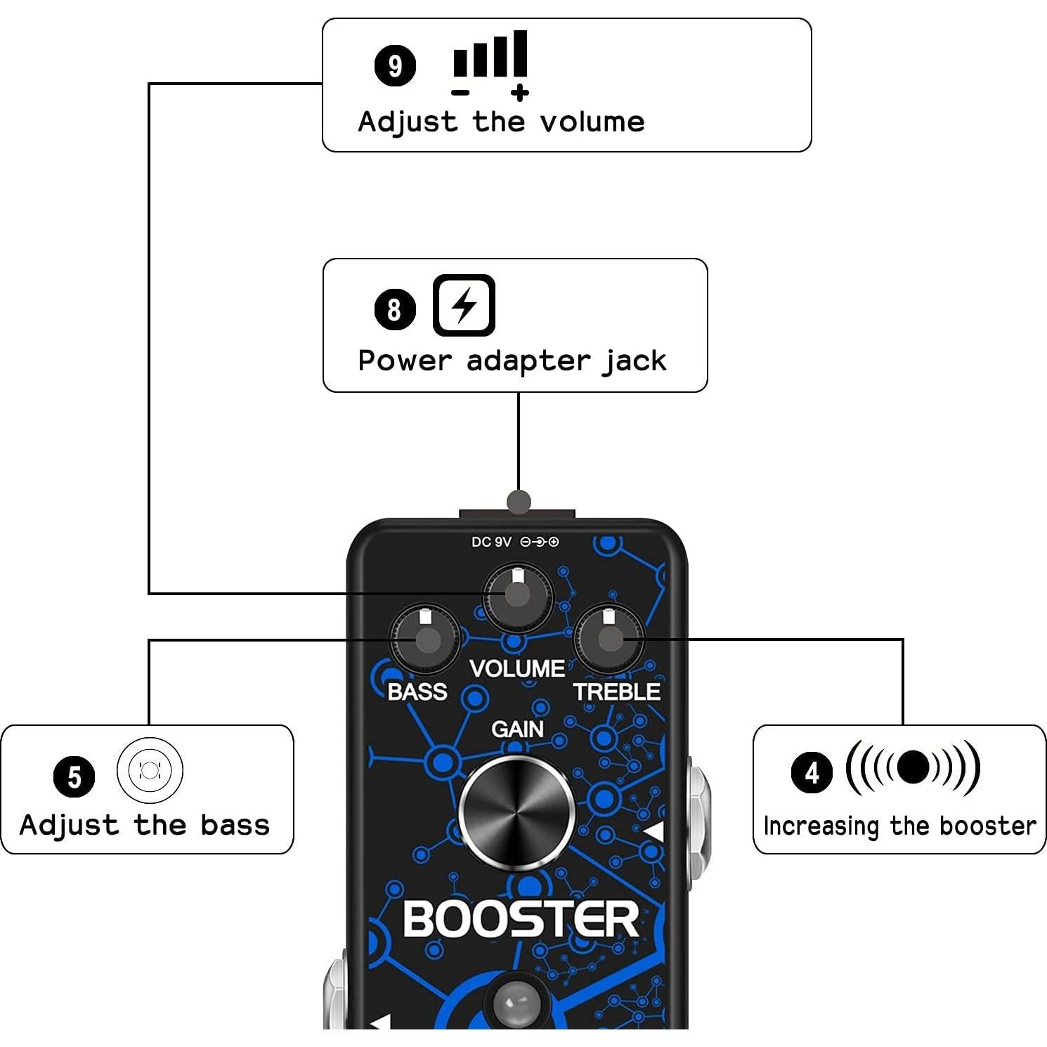 Pedal de Efecto Booster VSN 20dB Limpio True Bypass