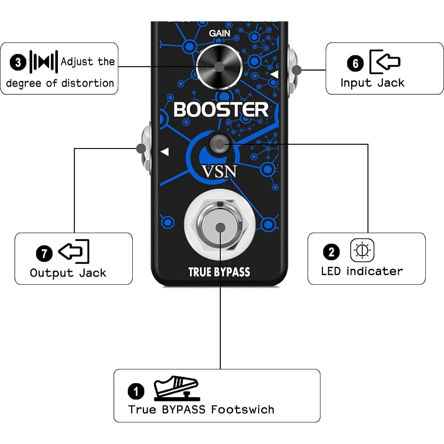 Pedal de Efecto Booster VSN 20dB Limpio True Bypass