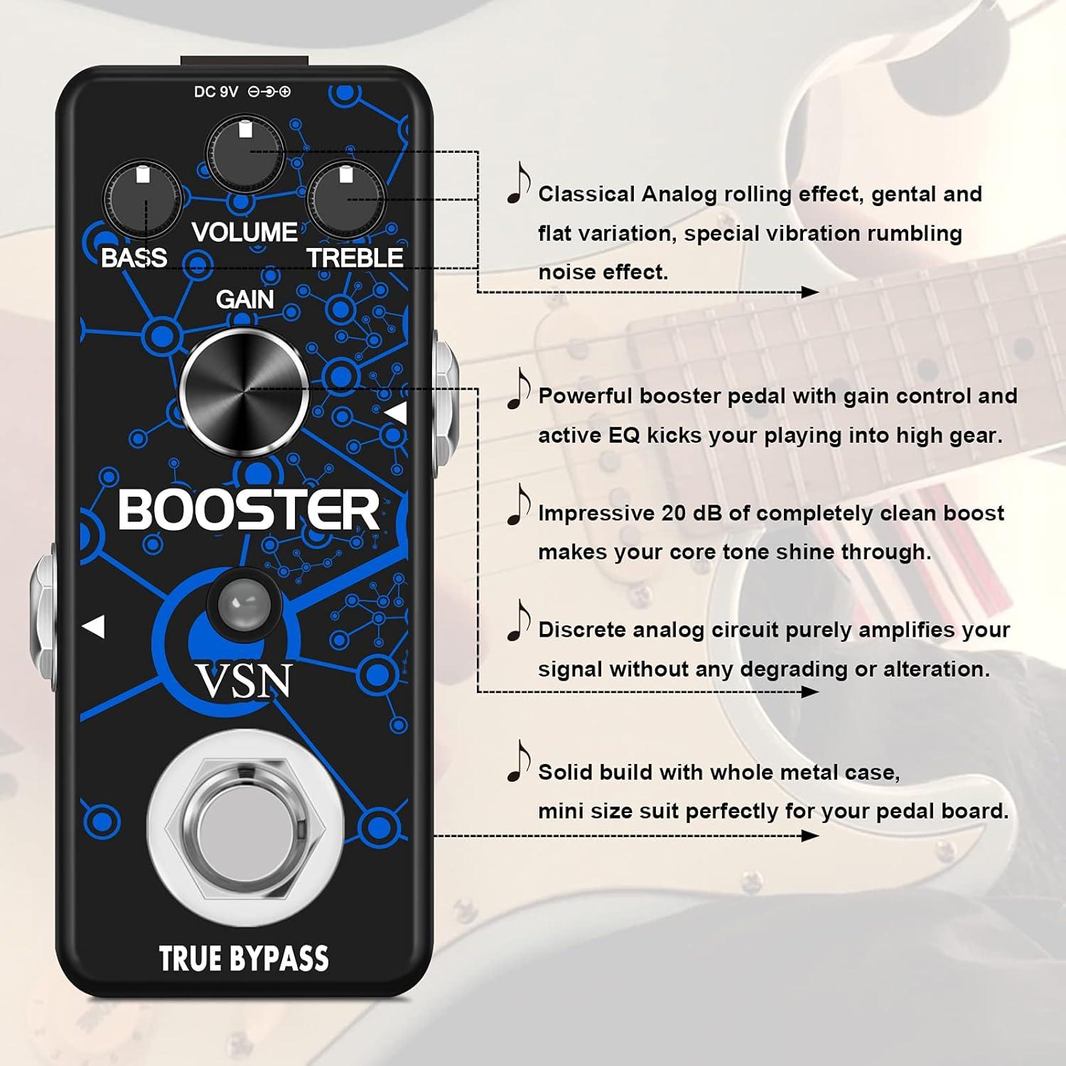 Pedal de Efecto Booster VSN 20dB Limpio True Bypass