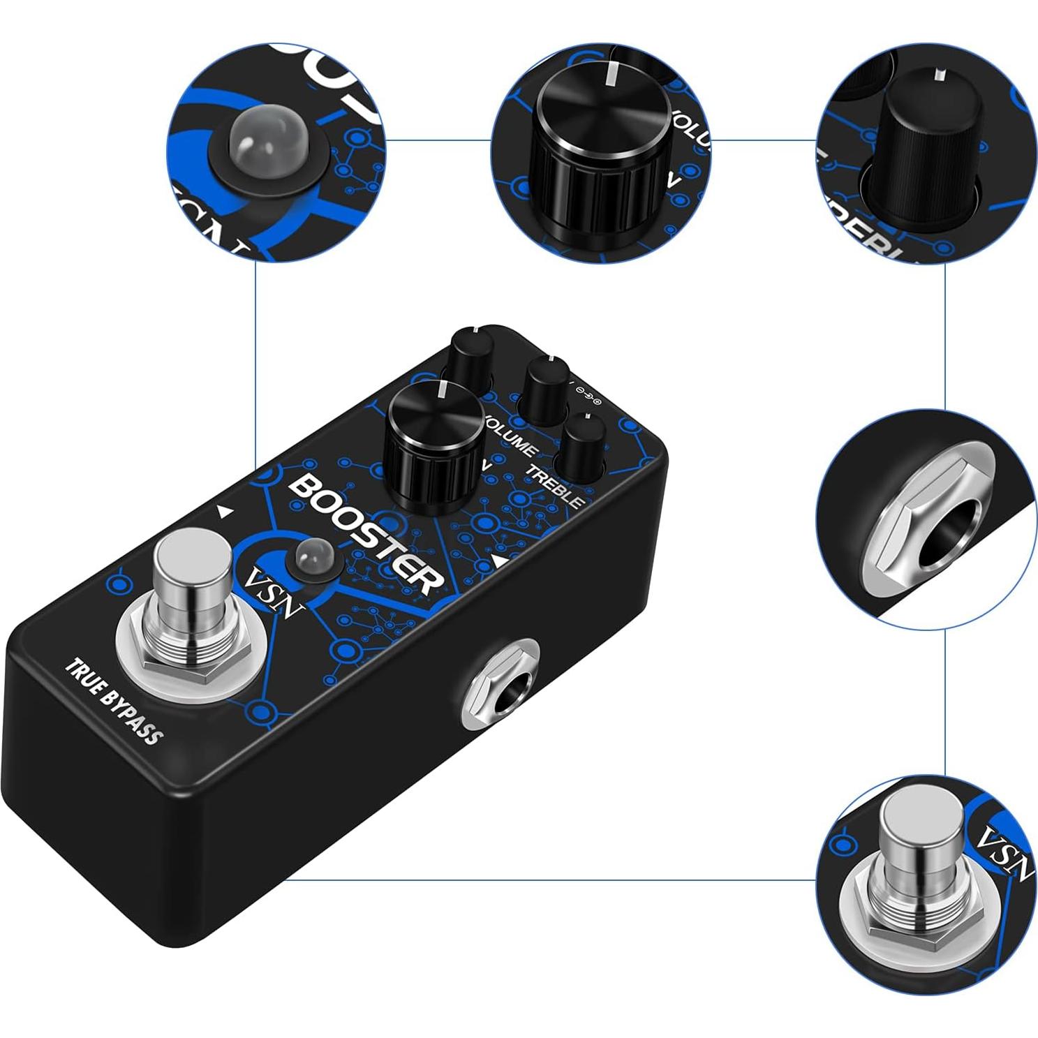 Pedal de Efecto Booster VSN 20dB Limpio True Bypass