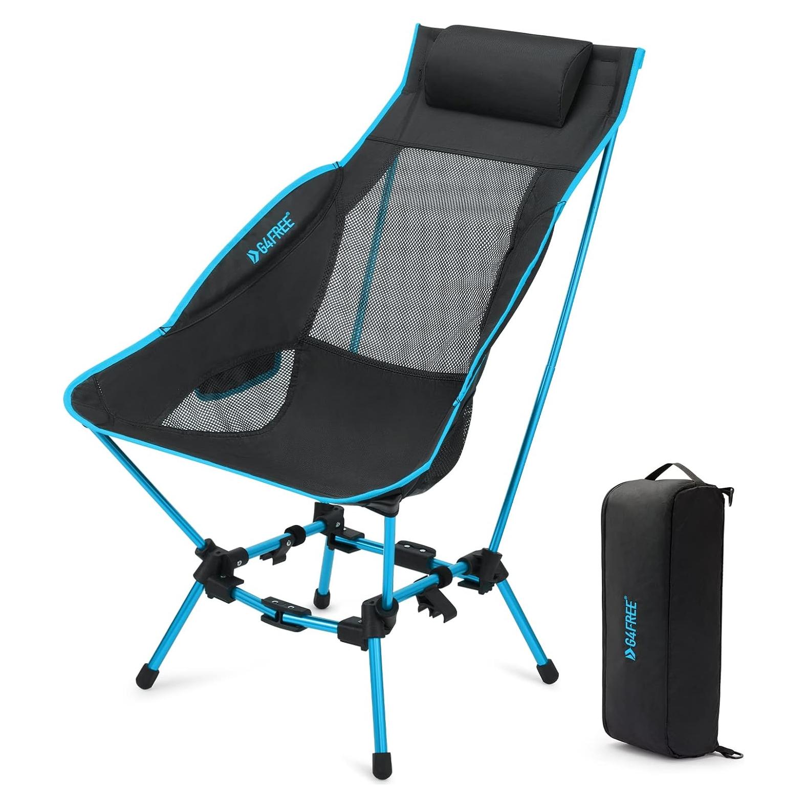 Silla de Camping Plegable G4Free Azul Respaldo Alto 175Kg