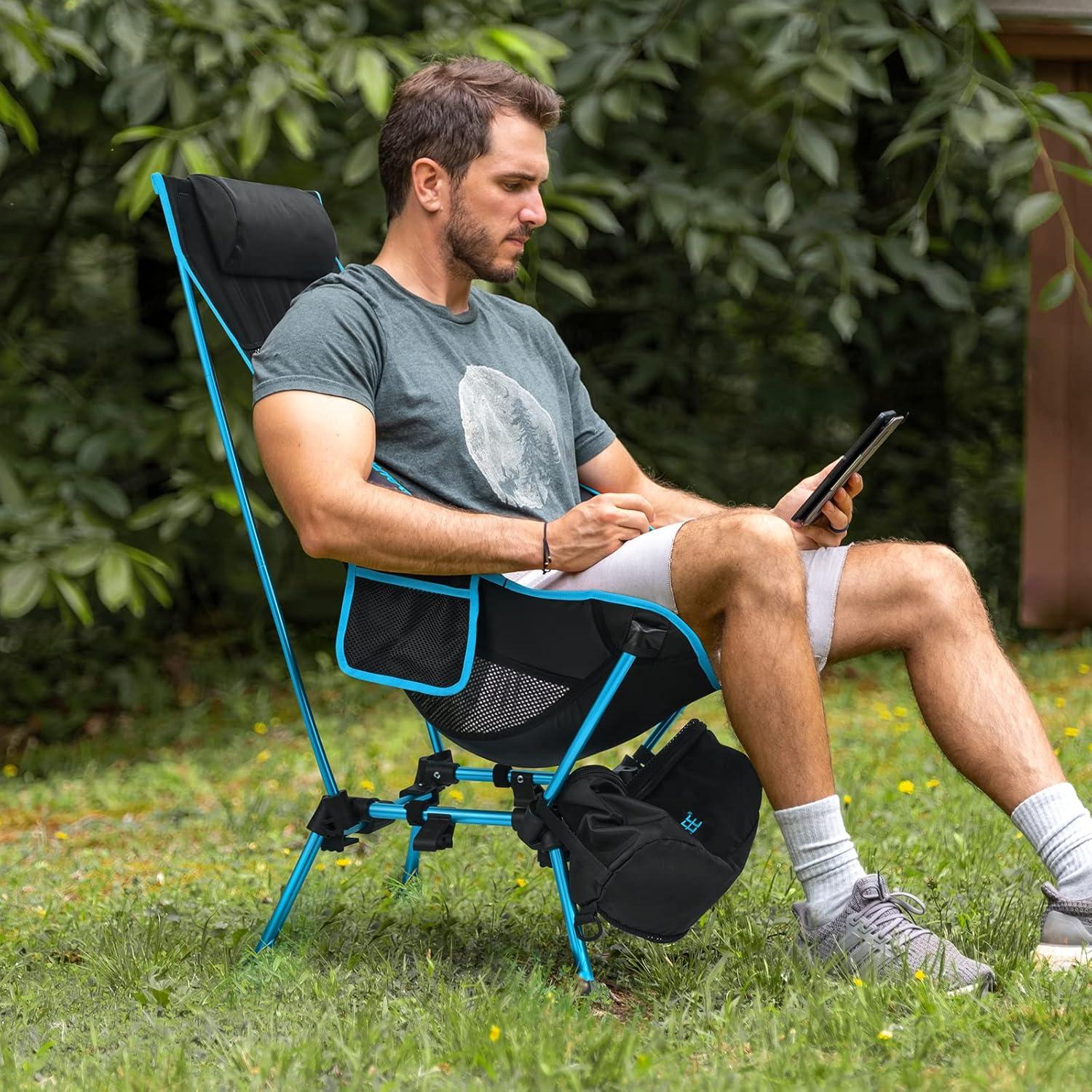 Silla de Camping Plegable G4Free Azul Respaldo Alto 175Kg