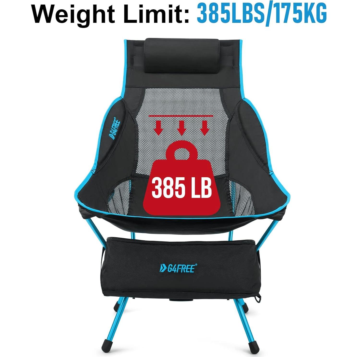 Silla de Camping Plegable G4Free Azul Respaldo Alto 175Kg