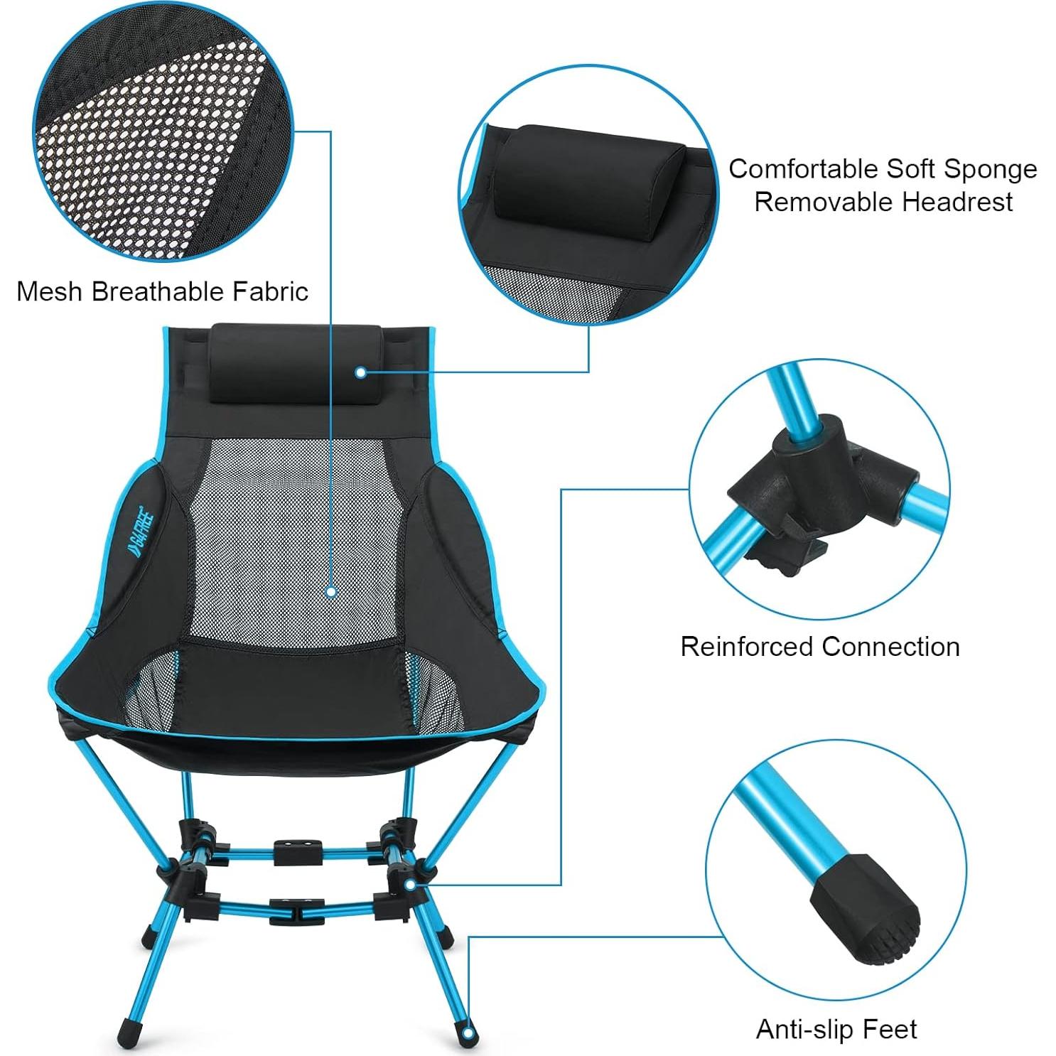 Silla de Camping Plegable G4Free Azul Respaldo Alto 175Kg