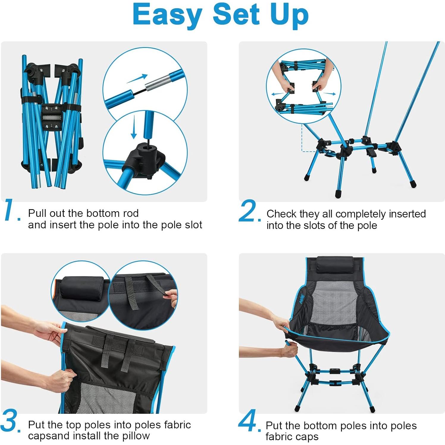 Silla de Camping Plegable G4Free Azul Respaldo Alto 175Kg