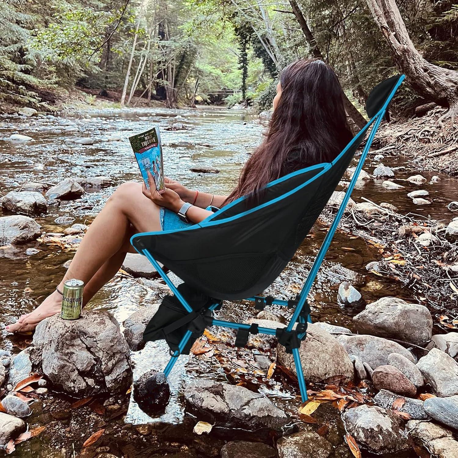 Silla de Camping Plegable G4Free Azul Respaldo Alto 175Kg