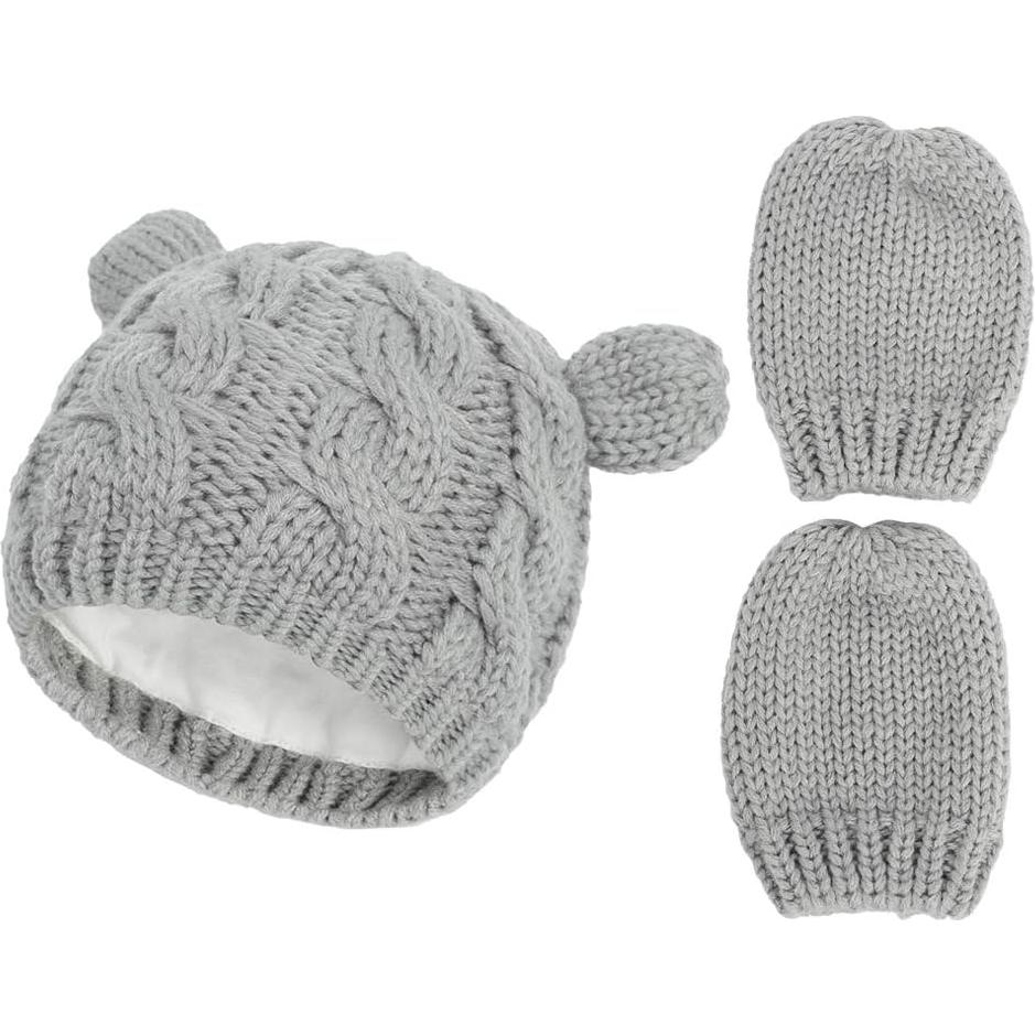Conjunto Gorro y Guantes Bebé Suaves 0-18 Meses - Negro y Gris