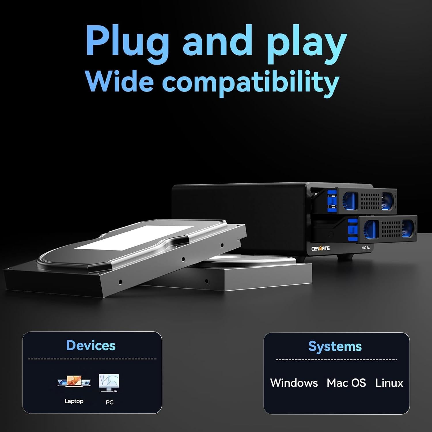 Caja Doble para Disco Duro Cenmate 2 Bahías 10Gbps USB 3.2