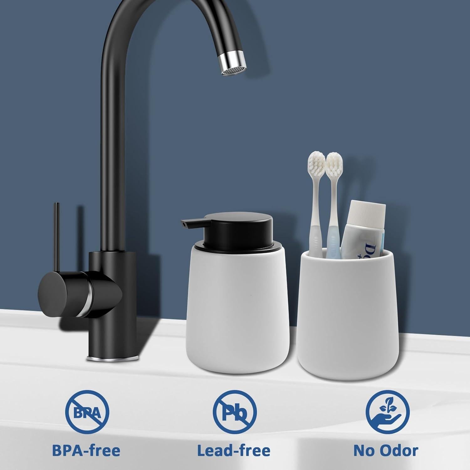 Dispensador de Jabón Espumoso Cerámica TOOZFO 350 ml Negro Blanco